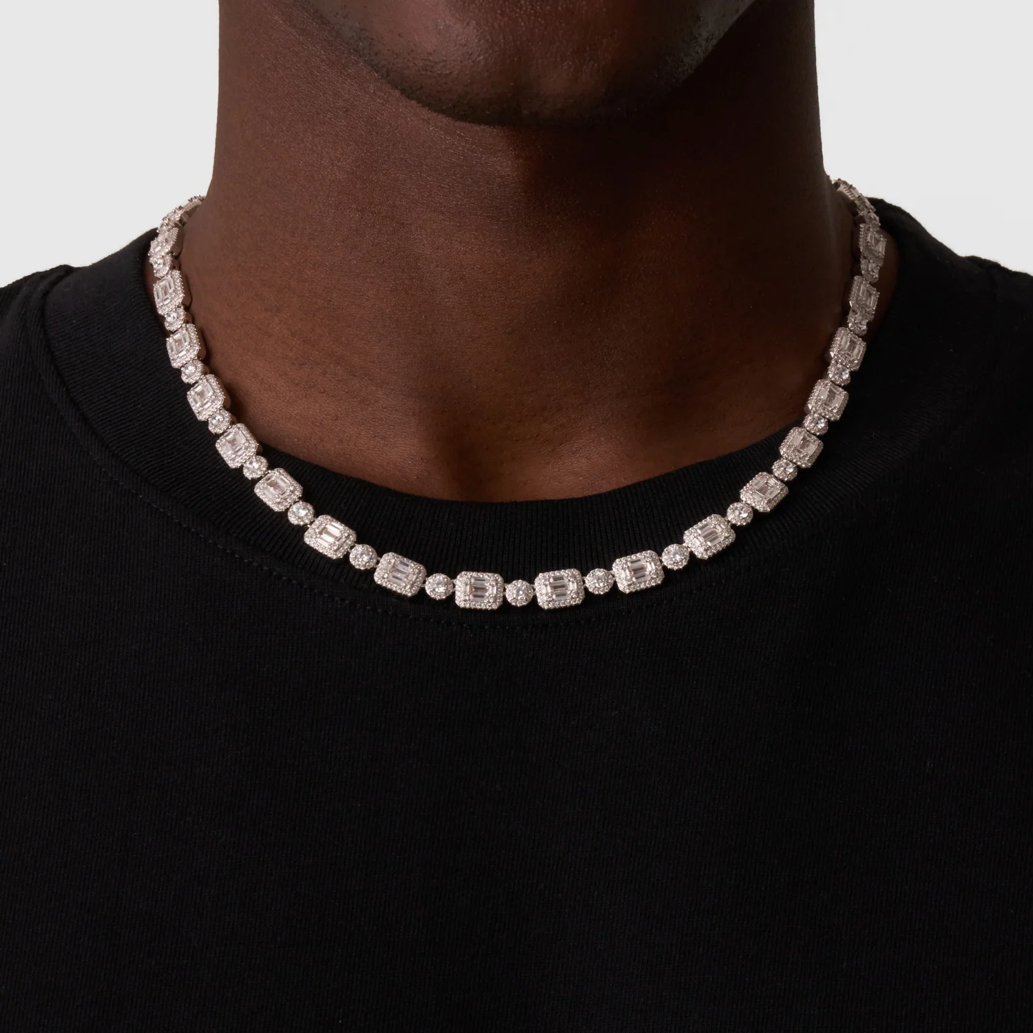 Baguette Link Iced Necklace (Silver) - Image 2