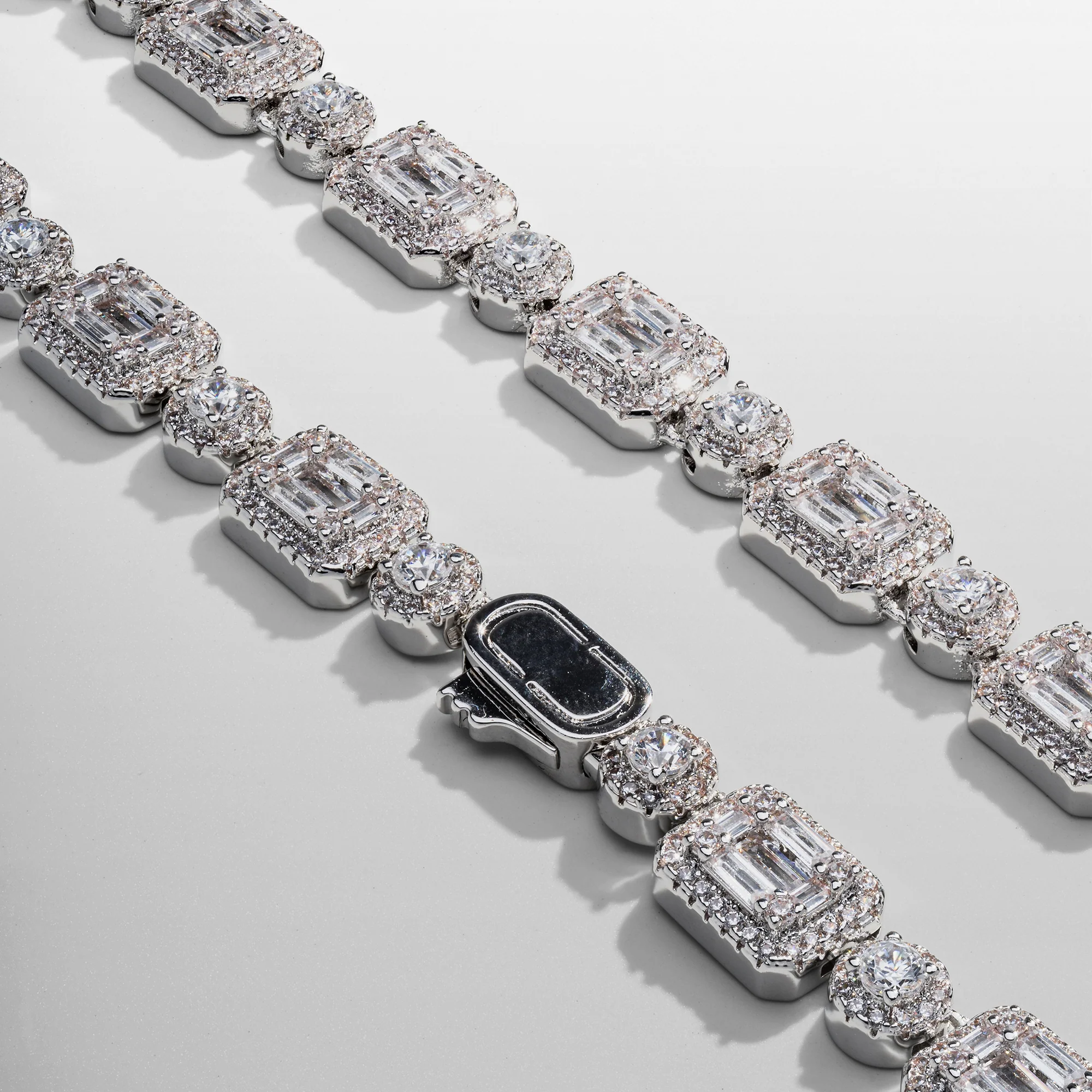 Baguette Link Iced Necklace (Silver) - Image 3