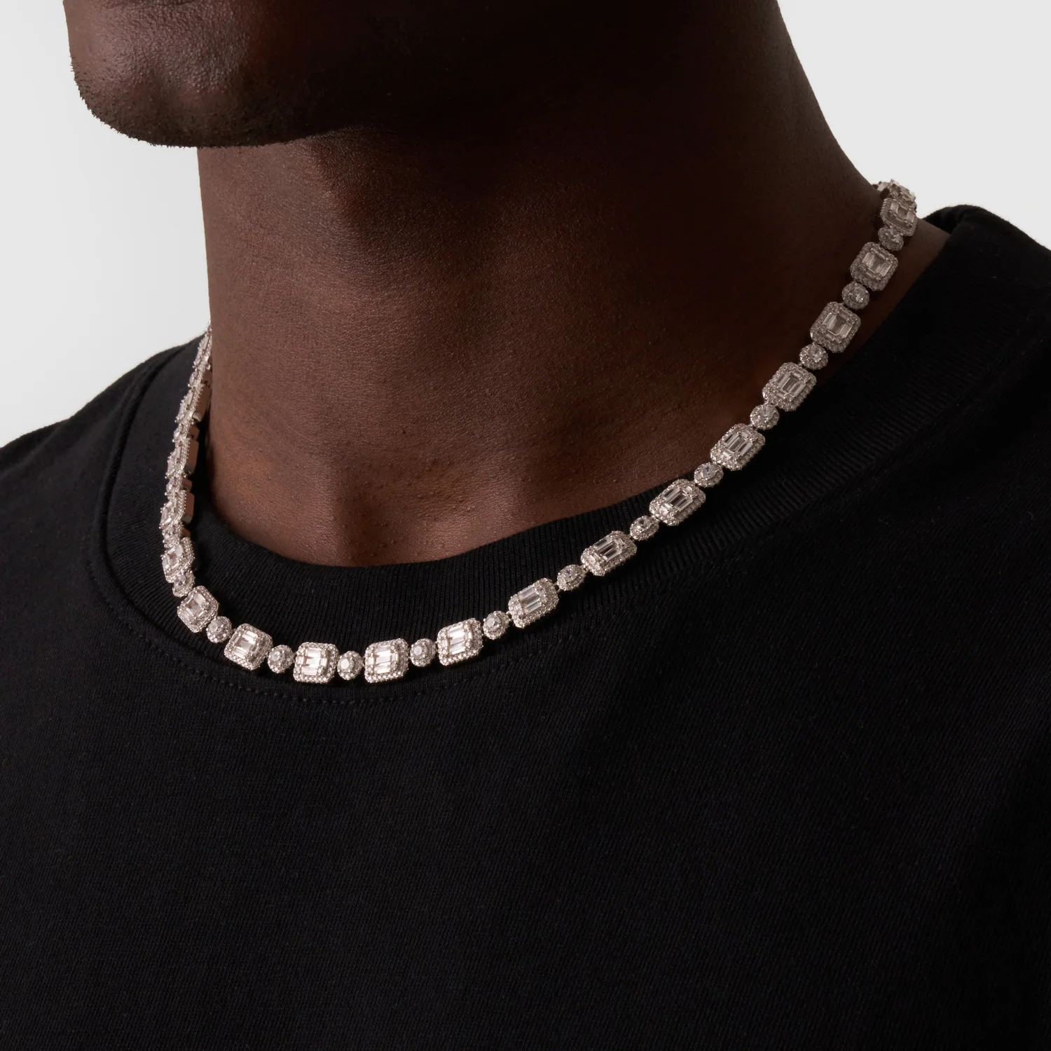 Baguette Link Iced Necklace (Silver) - Image 4