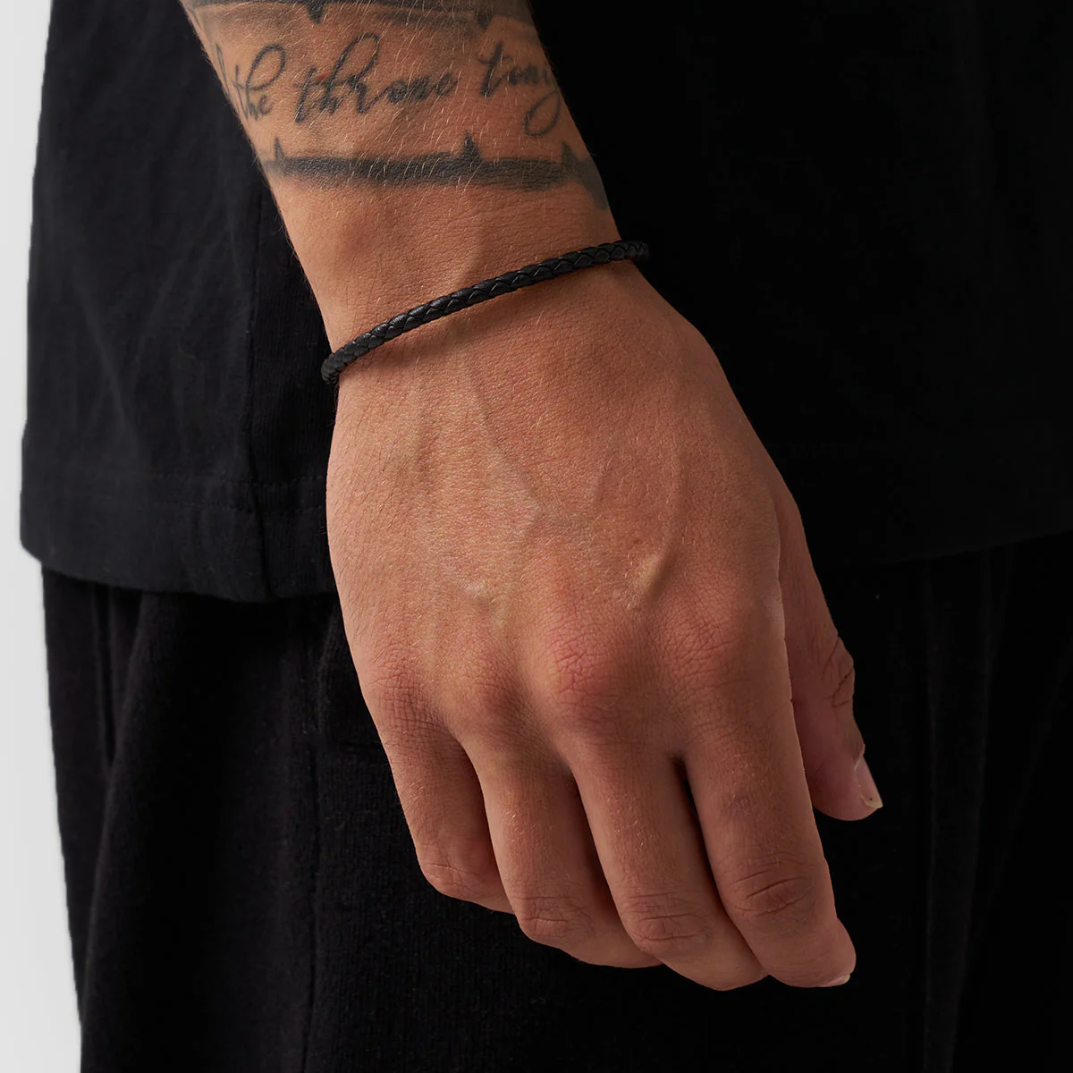 Black Leather Bracelet (Gold) - Image 3