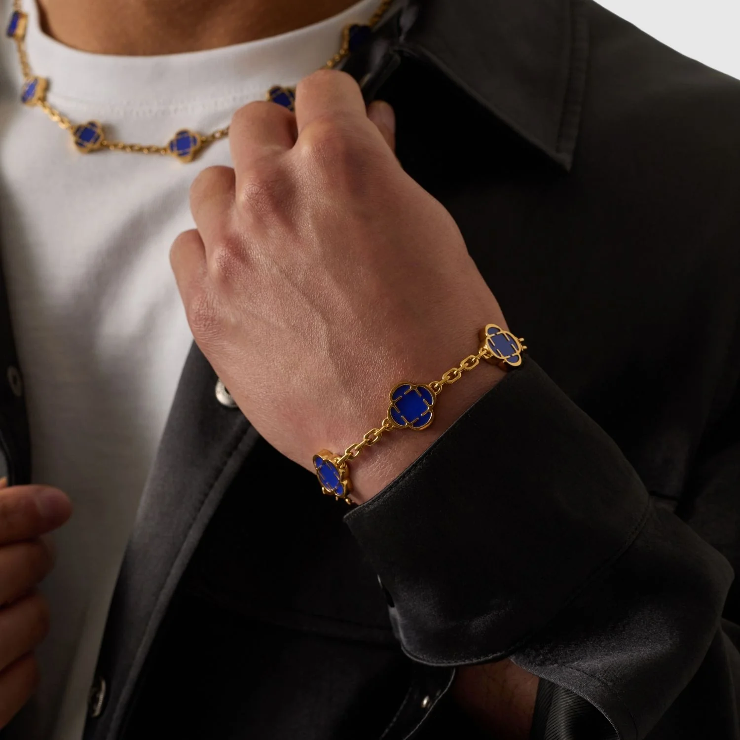 Blue Clover Stone Bracelet (Gold) - Image 6