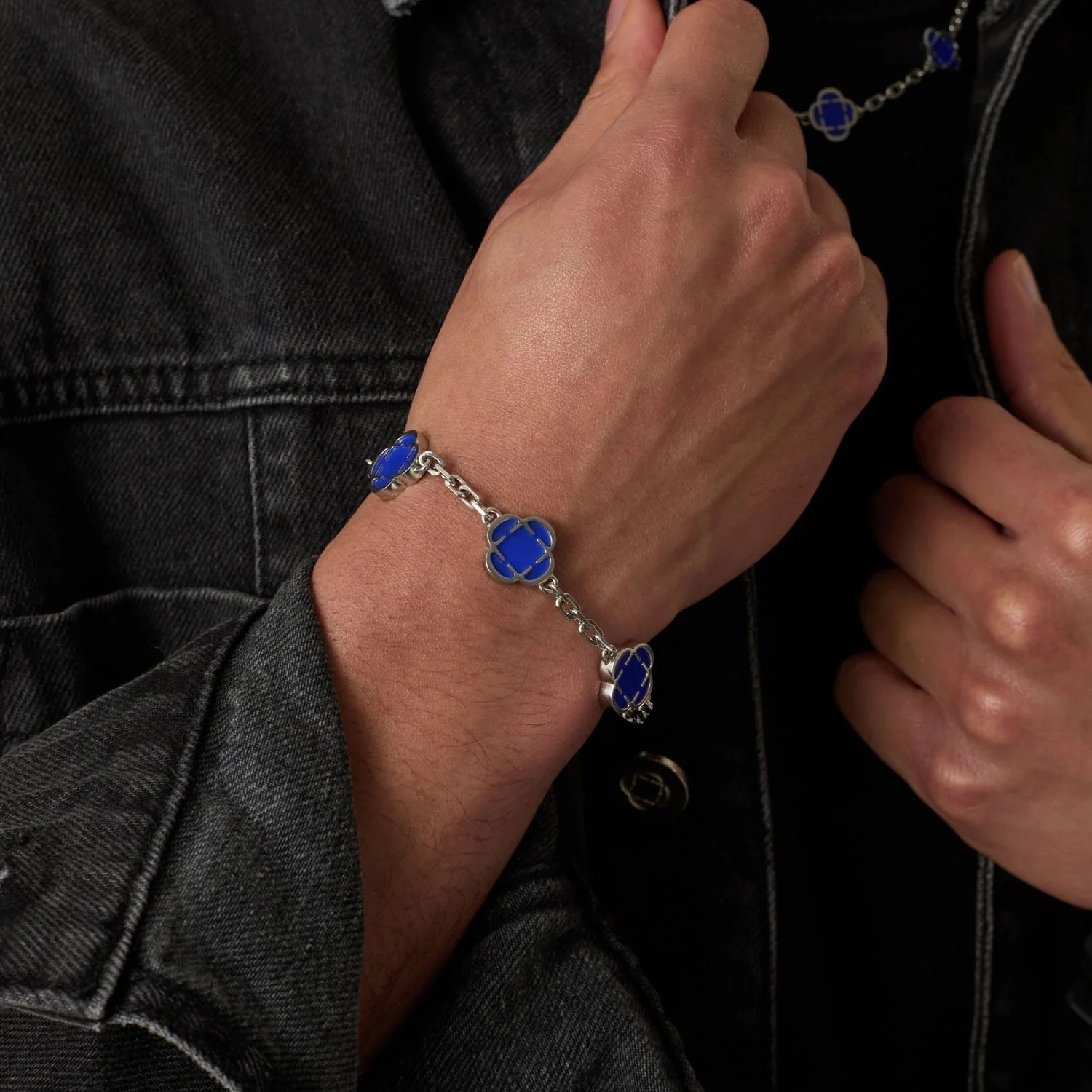 Blue Clover Stone Bracelet (Silver) - Image 6