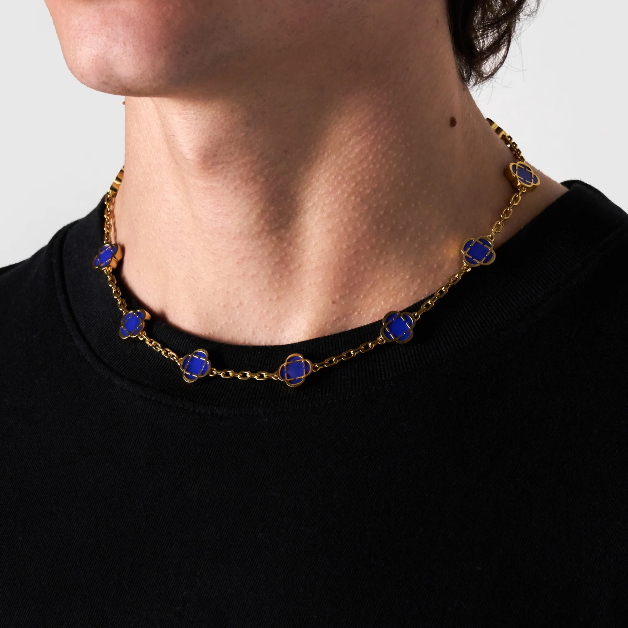 Blue Clover Stone Necklace (Gold) - Image 3