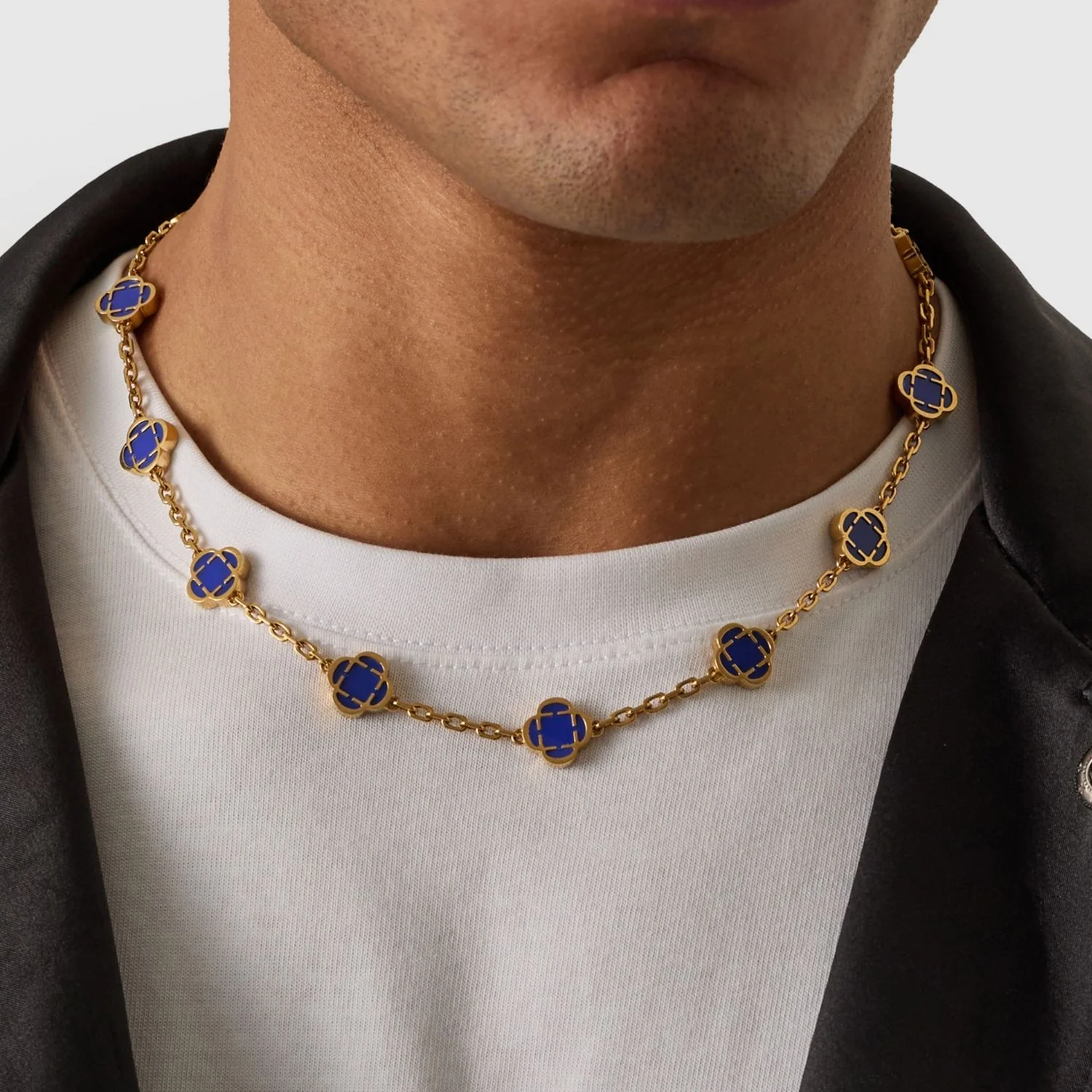 Blue Clover Stone Necklace (Gold) - Image 4