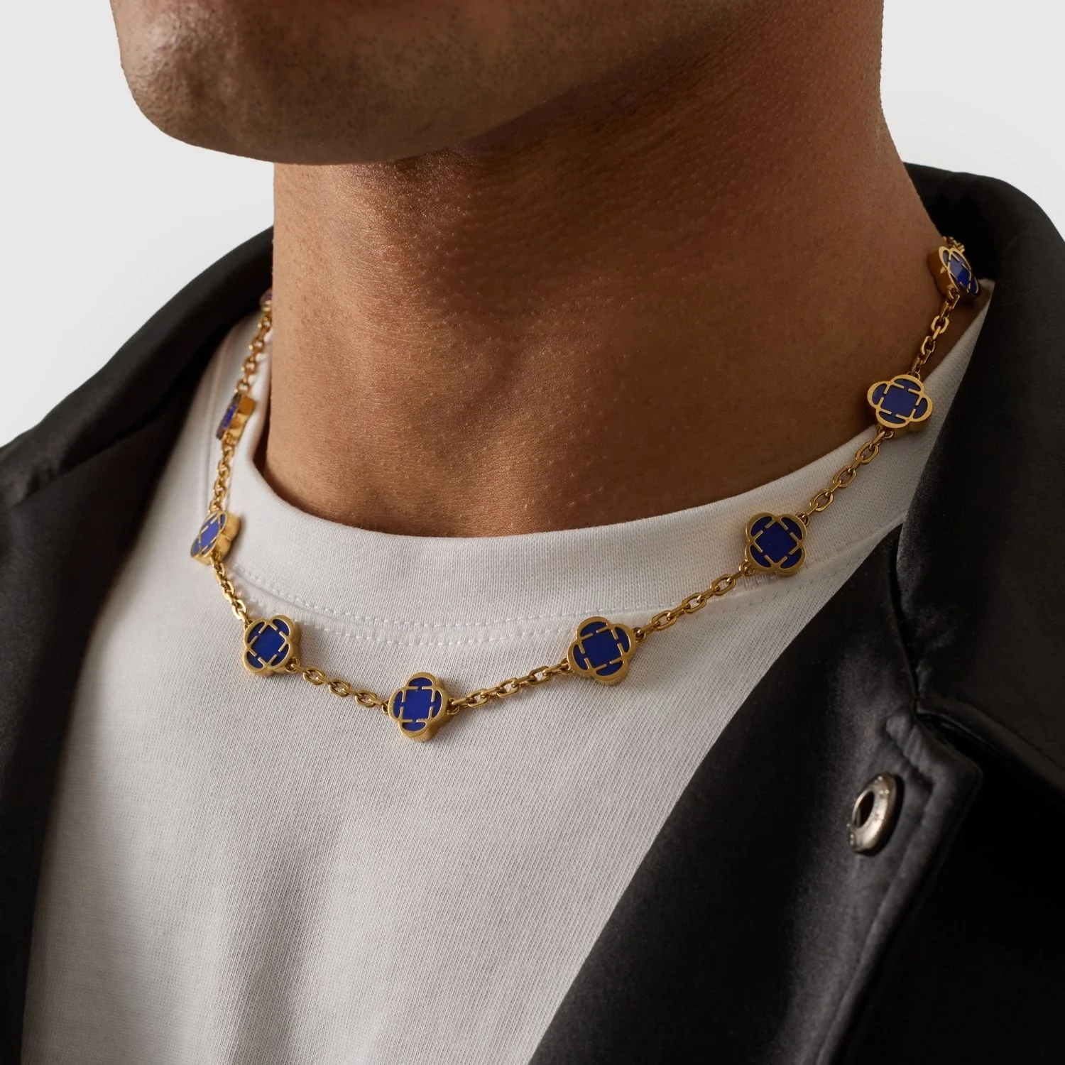 Blue Clover Stone Necklace (Gold) - Image 5