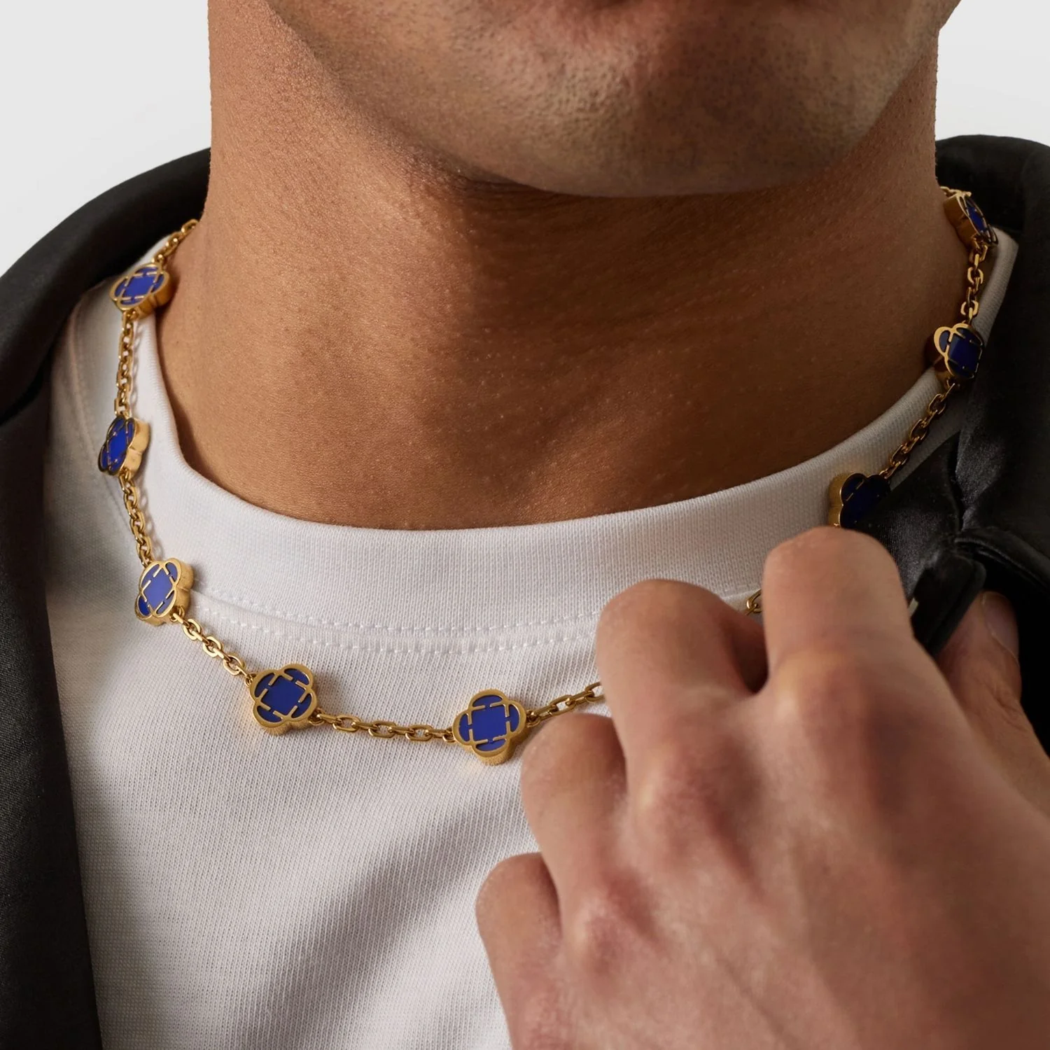 Blue Clover Stone Necklace (Gold) - Image 7