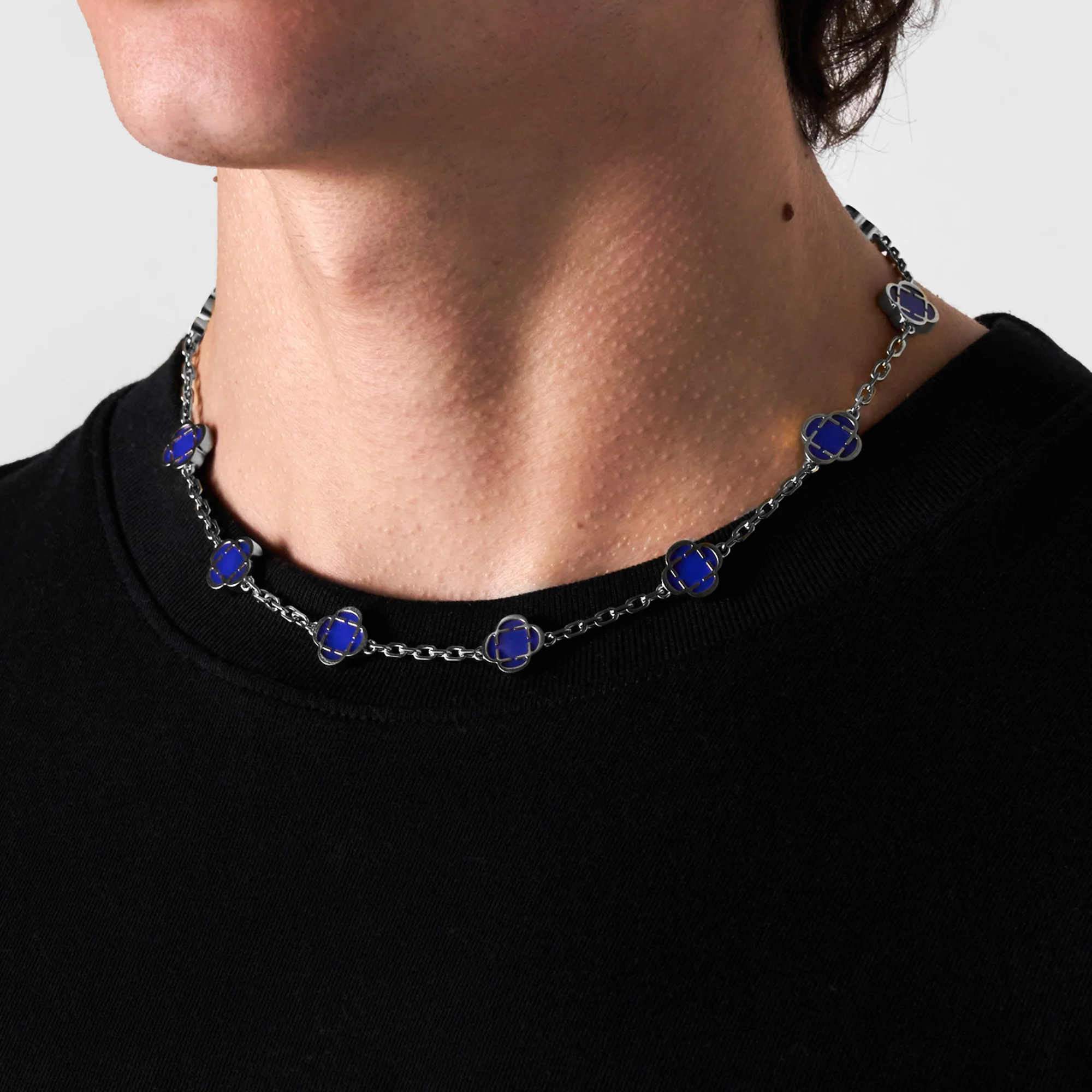 Blue Clover Stone Necklace (Silver) - Image 3