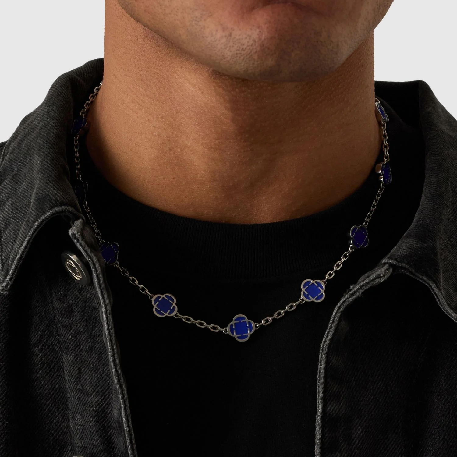 Blue Clover Stone Necklace (Silver) - Image 4