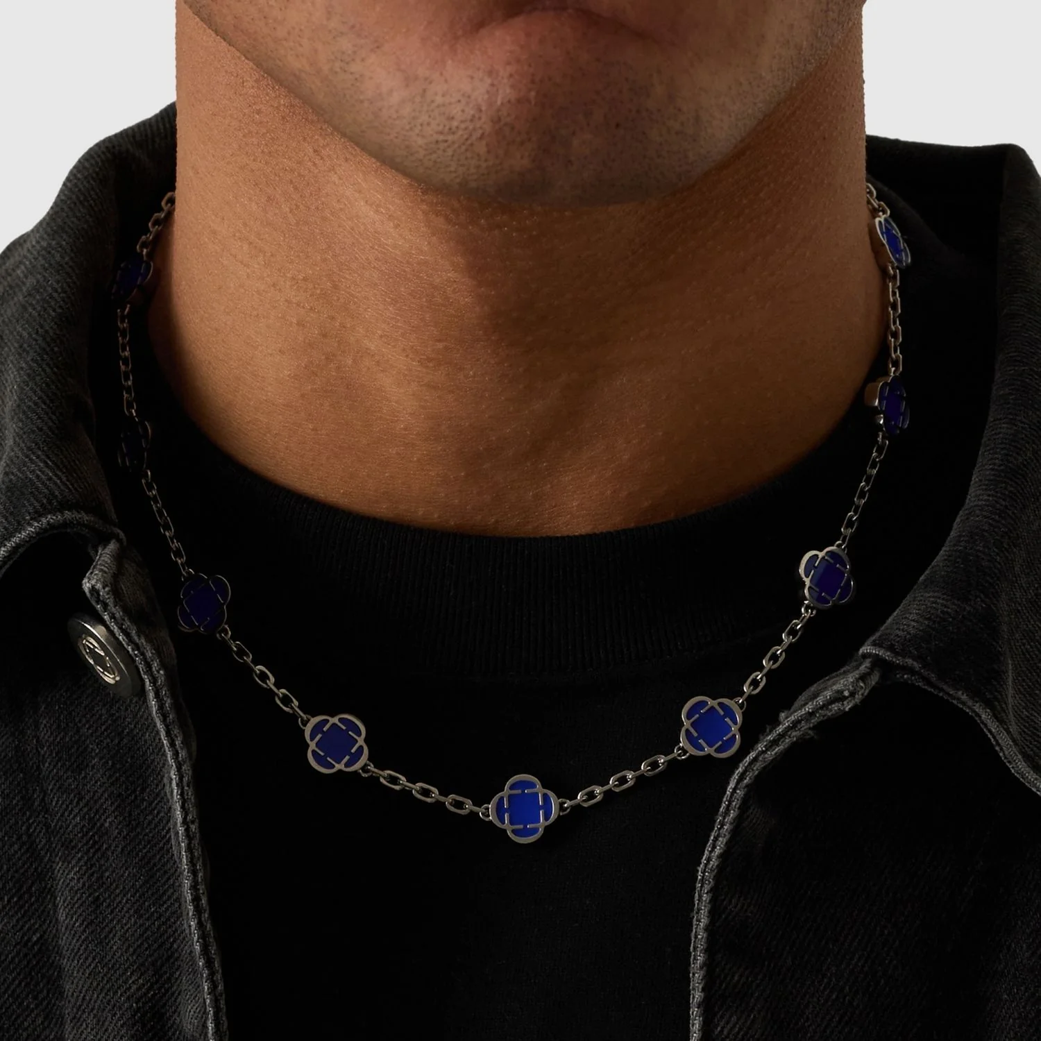 Blue Clover Stone Necklace (Silver) - Image 5