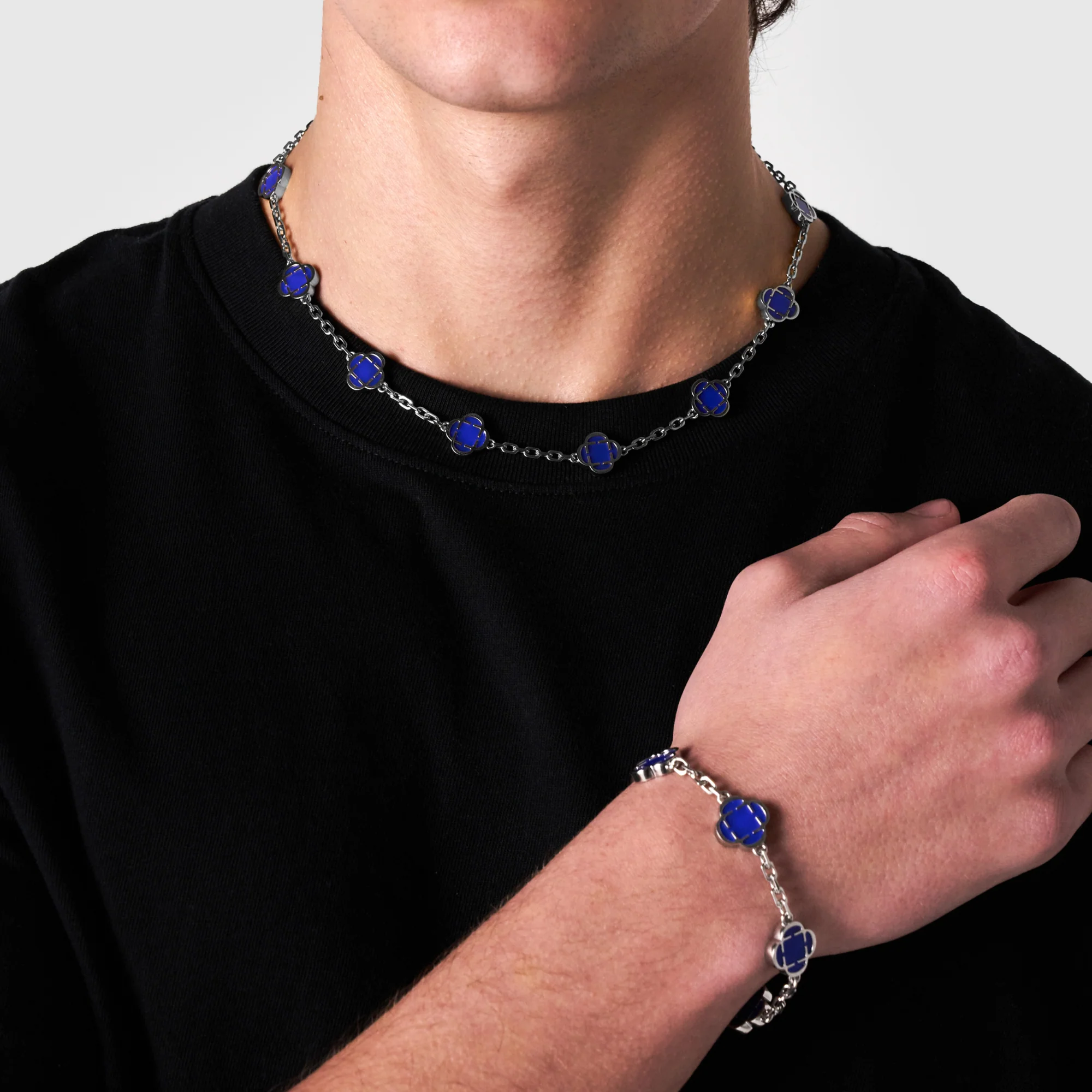 Blue Clover Stone Necklace (Silver) - Image 7