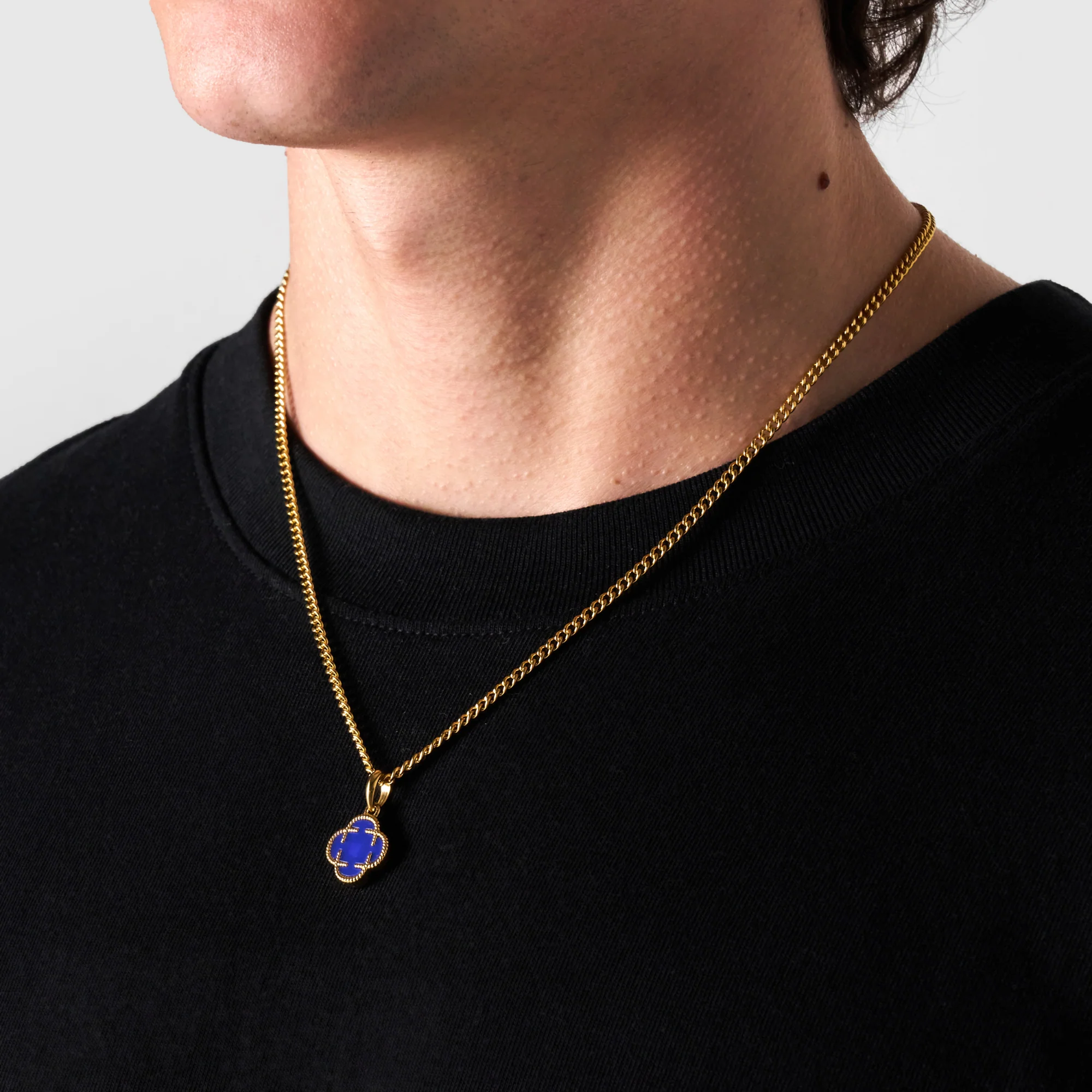 Blue Clover Stone Pendant (Gold) - Image 3