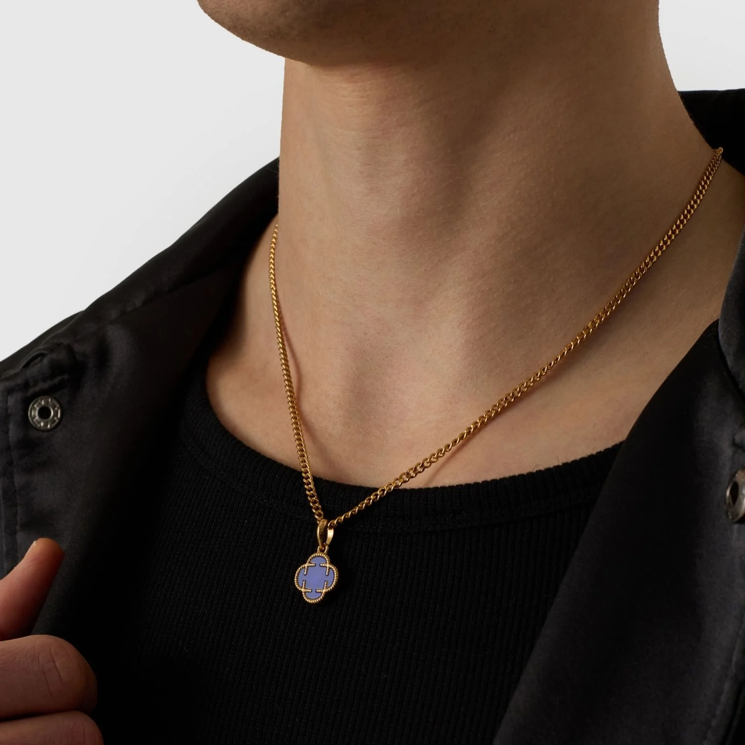 Blue Clover Stone Pendant (Gold) - Image 7