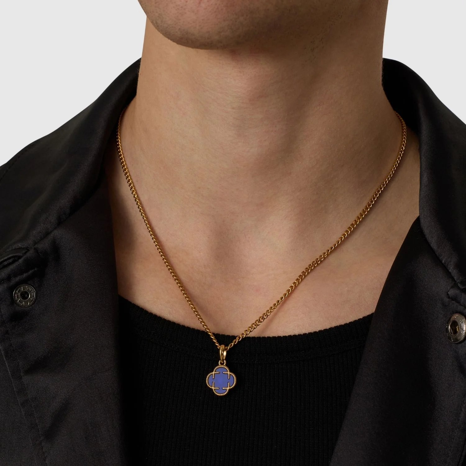 Blue Clover Stone Pendant (Gold) - Image 8