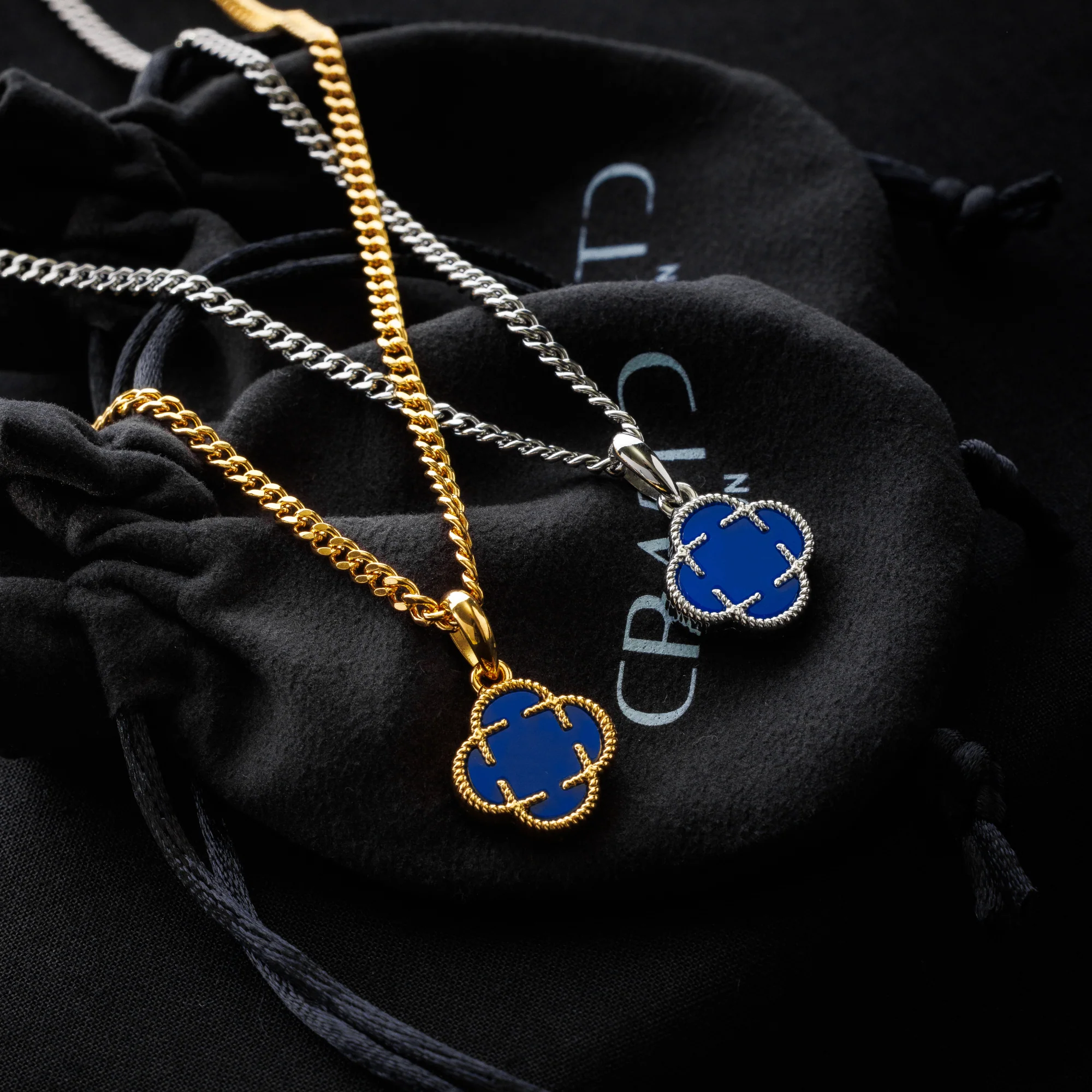 Blue Clover Stone Pendant (Gold) - Image 4
