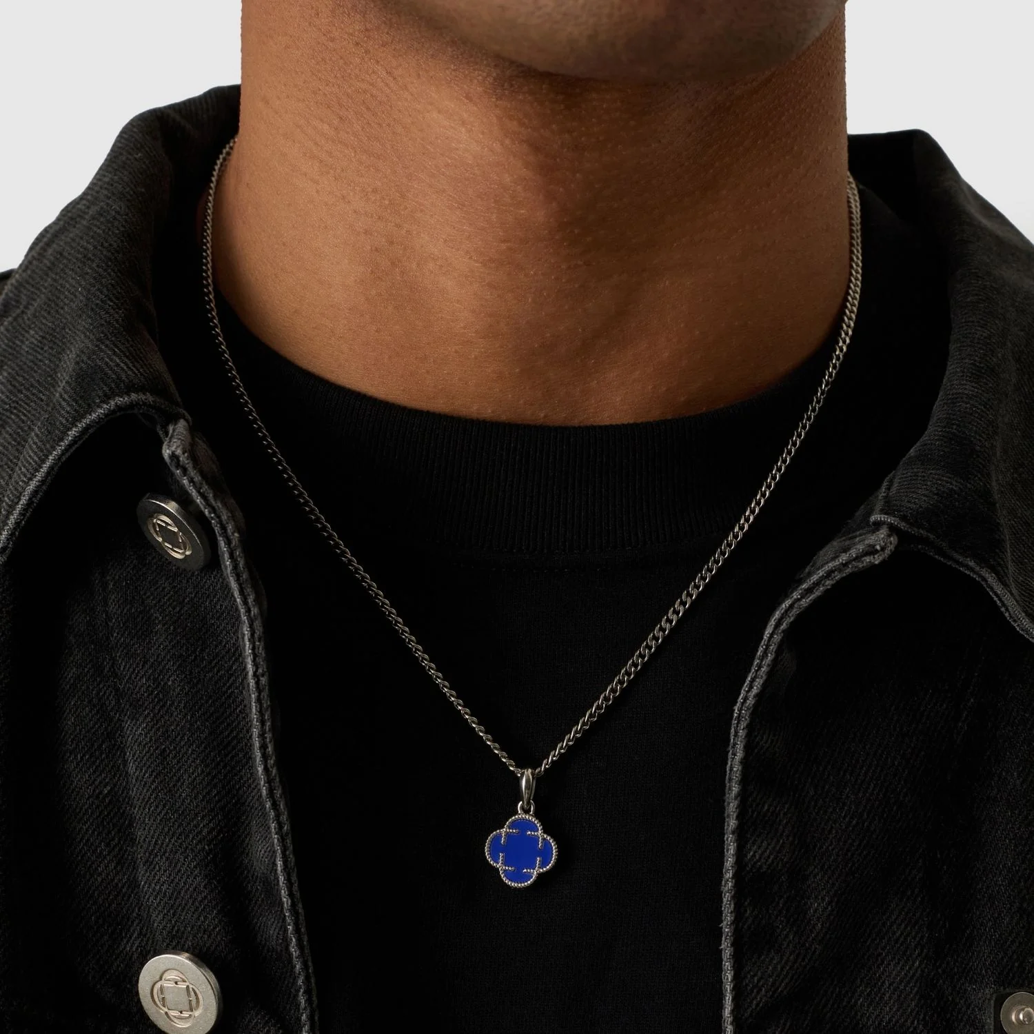 Blue Clover Stone Pendant (Silver) - Image 5