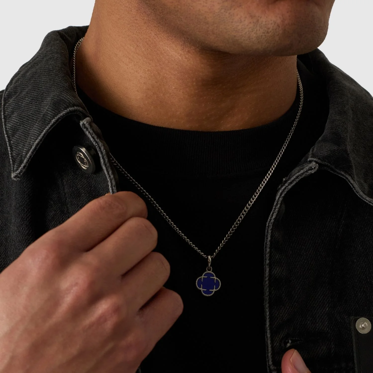 Blue Clover Stone Pendant (Silver) - Image 6