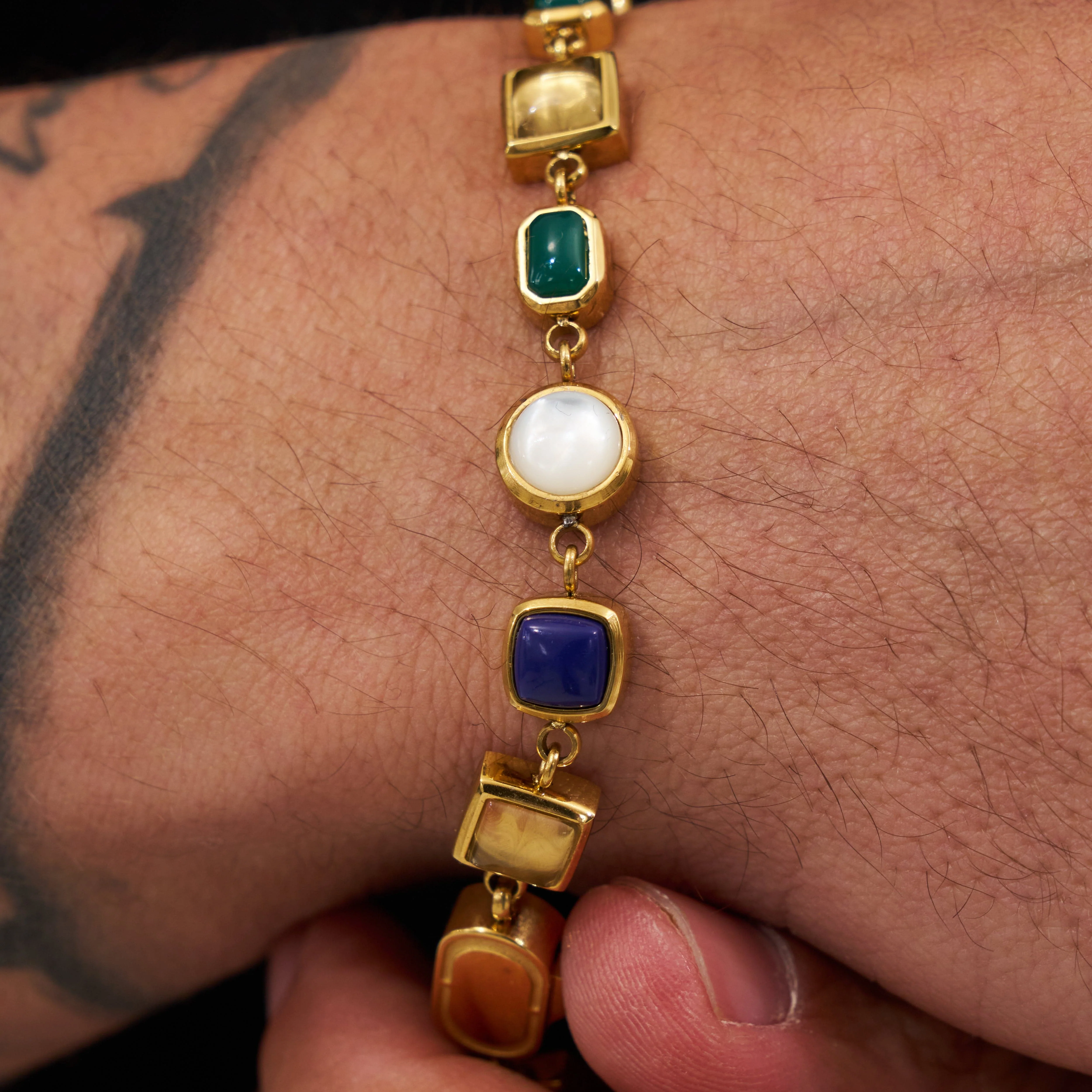 Blue Crystal Gemstone Bracelet (Gold) - Image 5