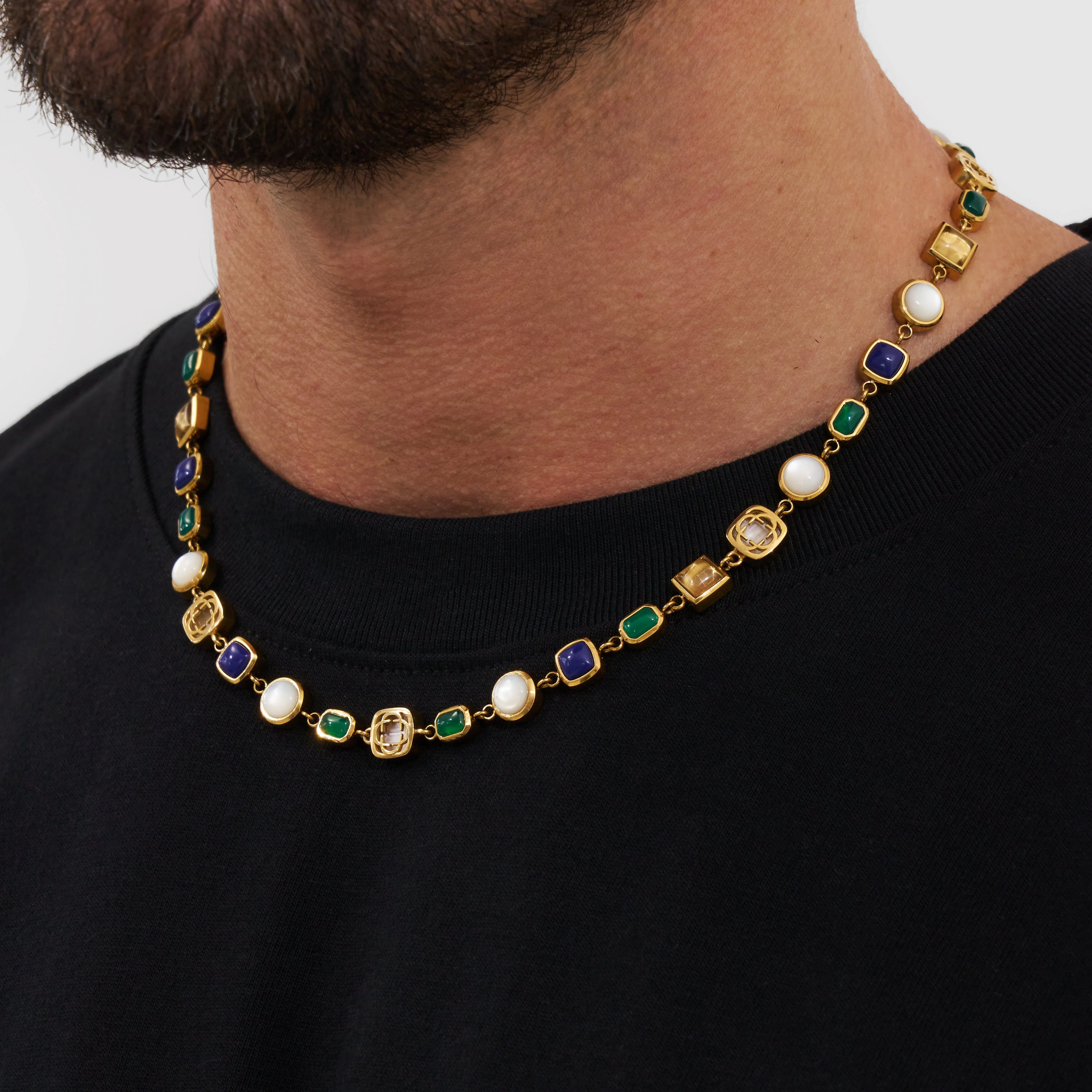 Blue Crystal Gemstone Necklace (Gold) - Image 3
