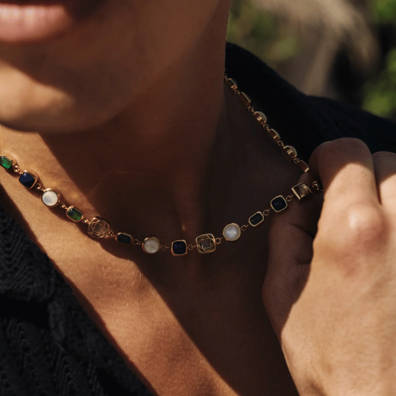 Blue Crystal Gemstone Necklace (Gold) - Image 4