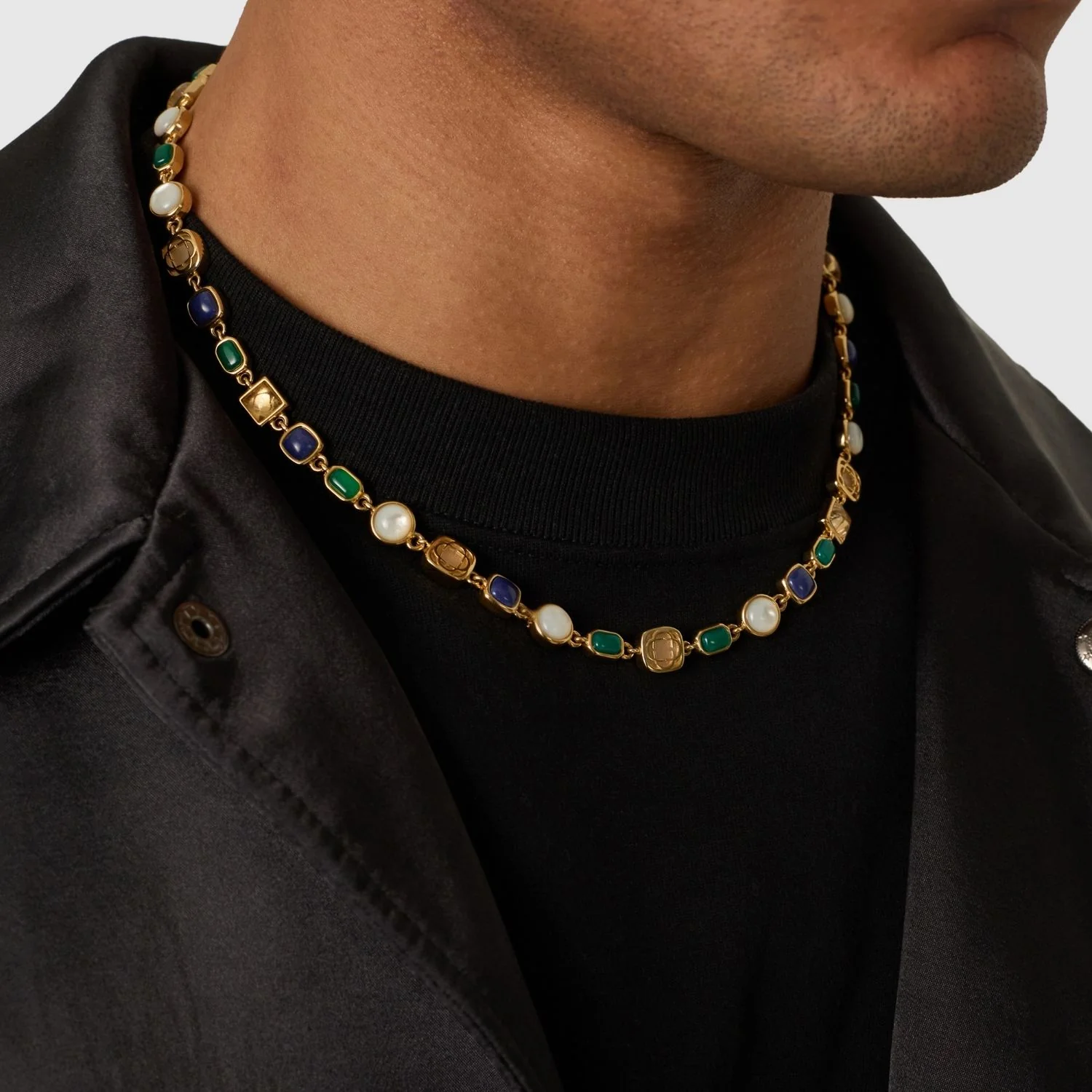 Blue Crystal Gemstone Necklace (Gold) - Image 6