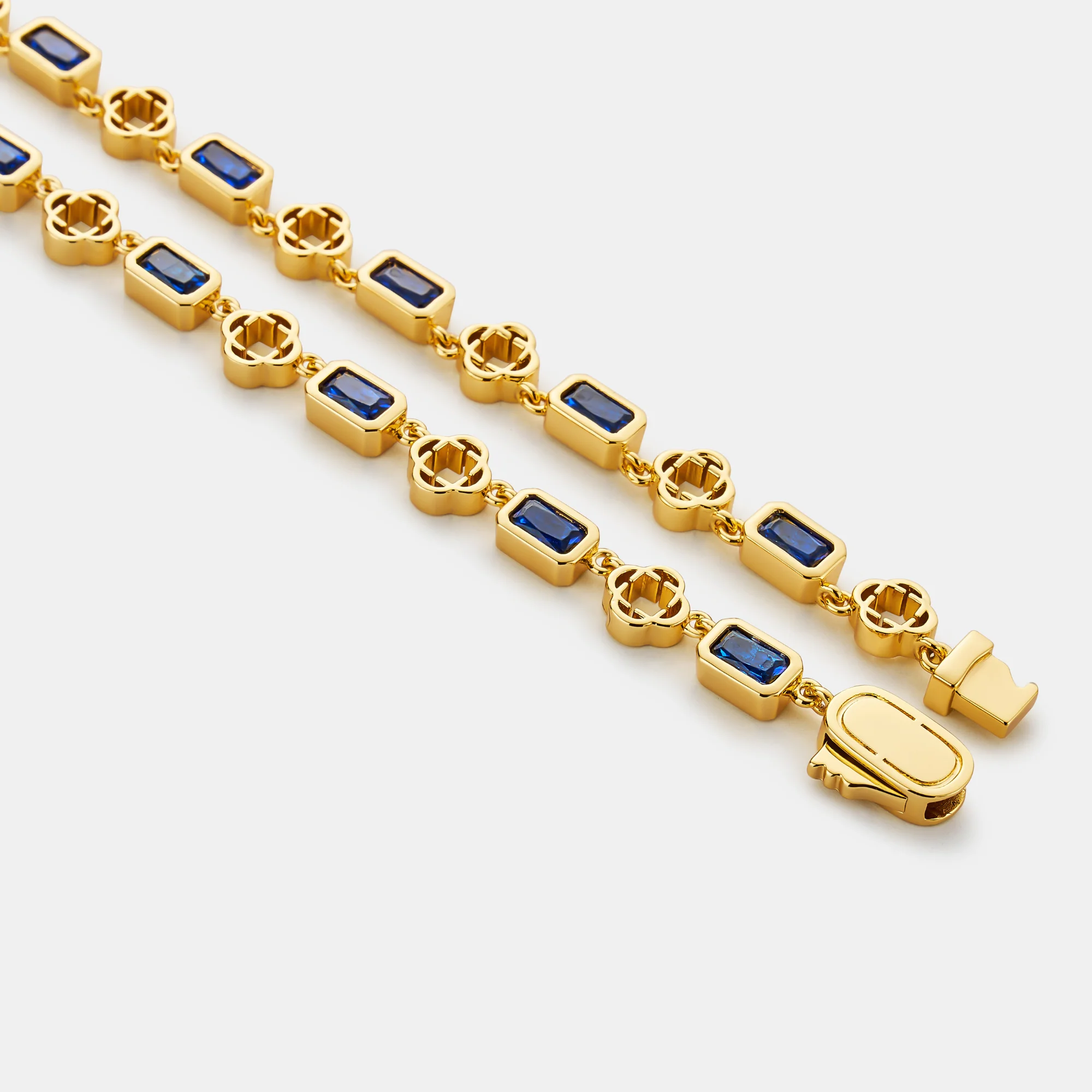 Blue Gemstone Clover Necklace (Gold) - Image 4