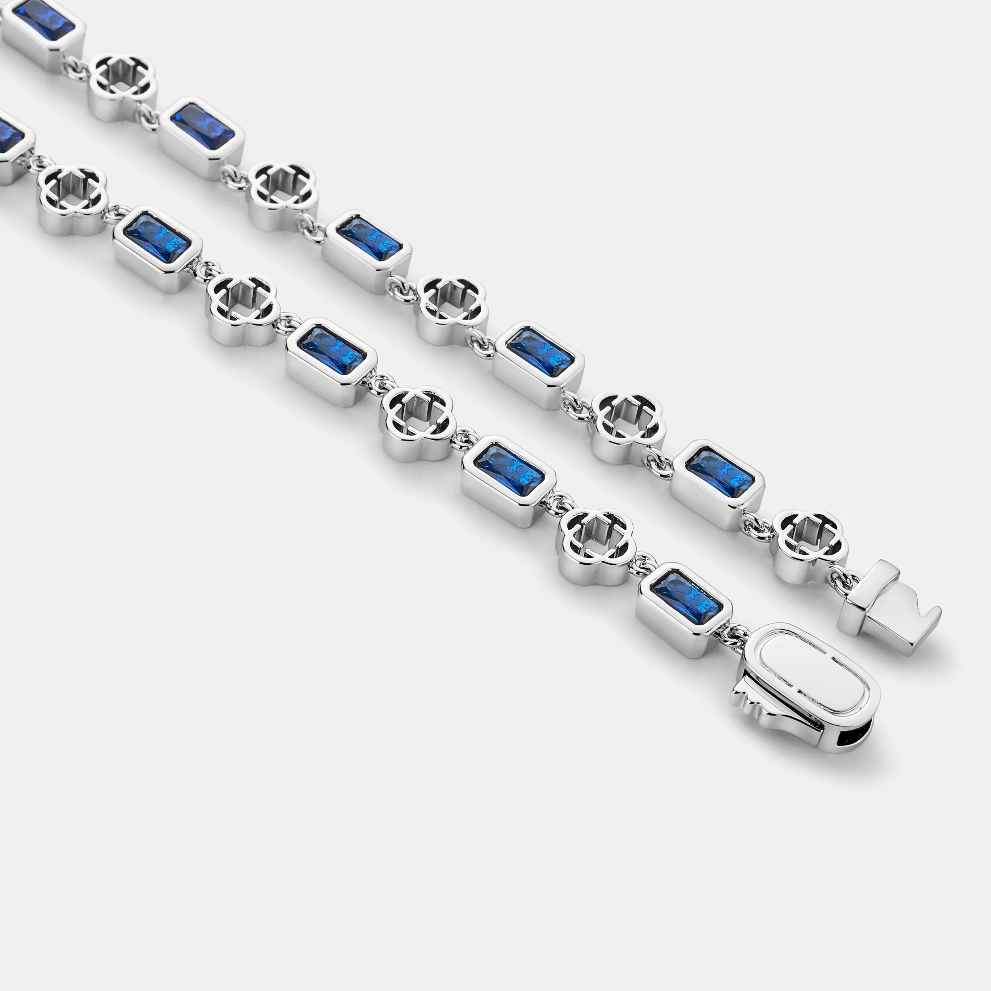 Blue Gemstone Clover Necklace (Silver) - Image 4