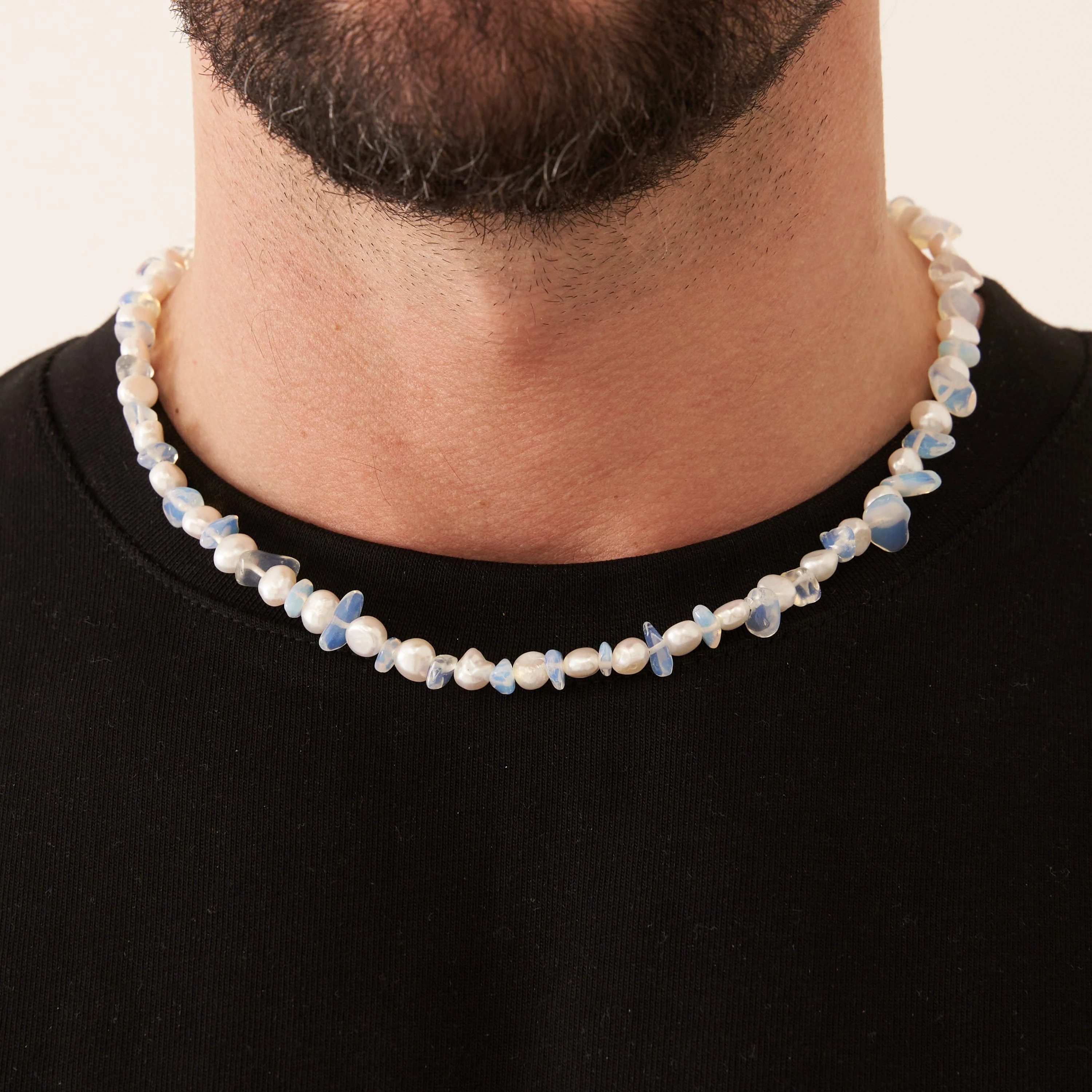 Blue Quartz Real Pearl Necklace (Silver) - Image 3