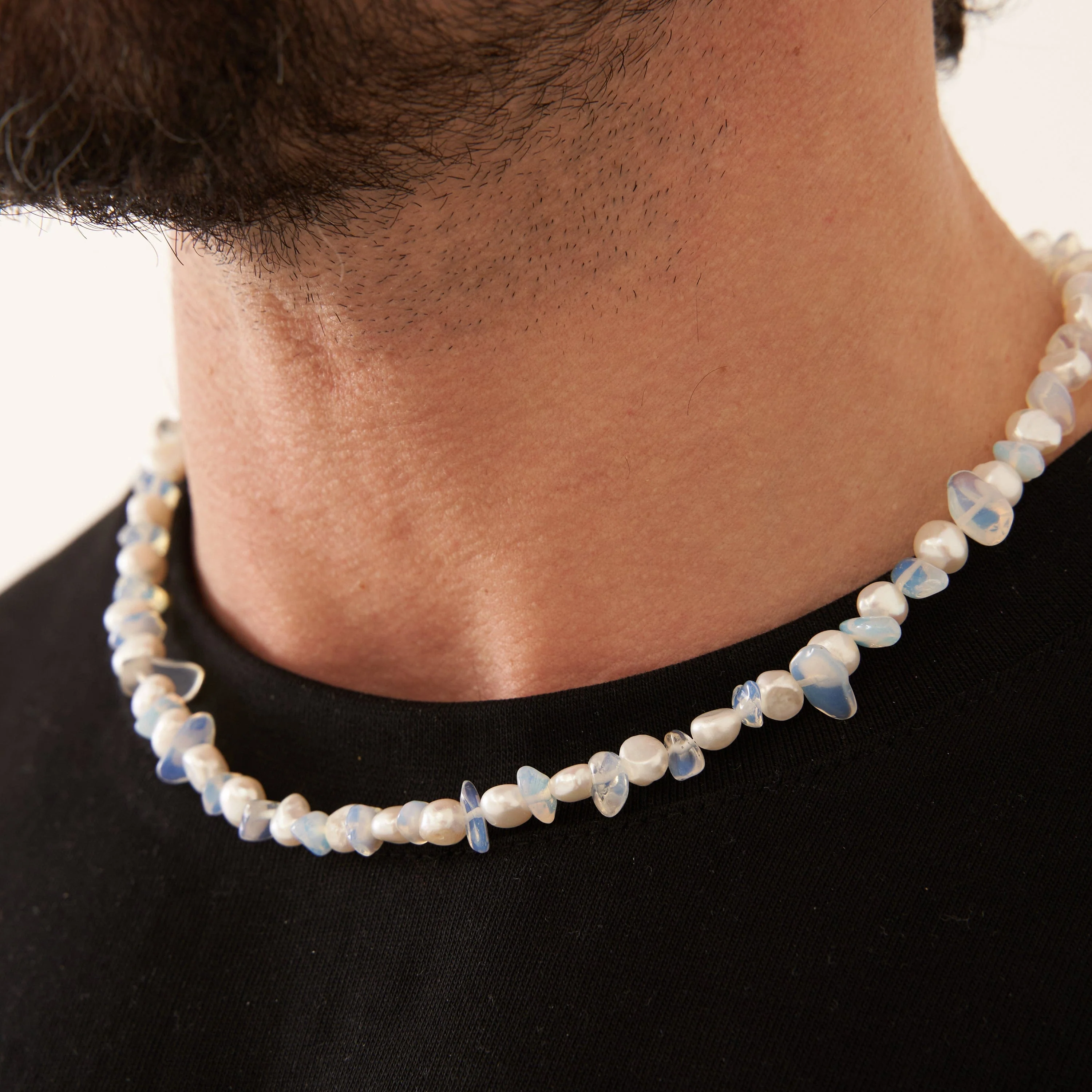Blue Quartz Real Pearl Necklace (Silver) - Image 6