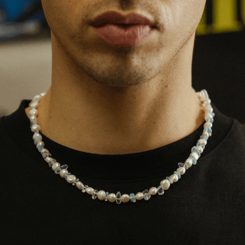 Blue Quartz Real Pearl Necklace (Silver) - Image 7