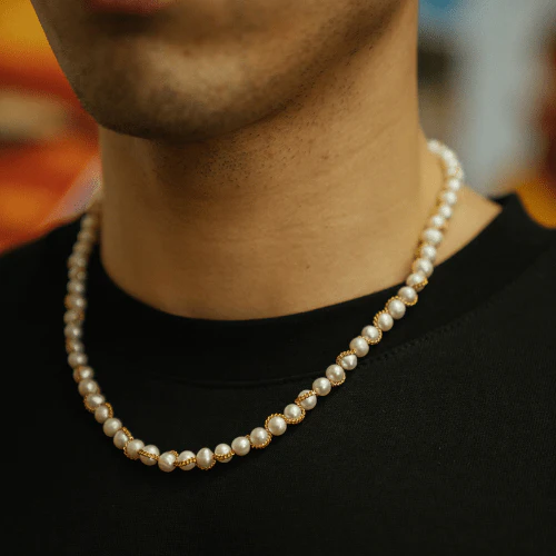 Chain Wrap Real Pearl Necklace (Gold) - Image 7