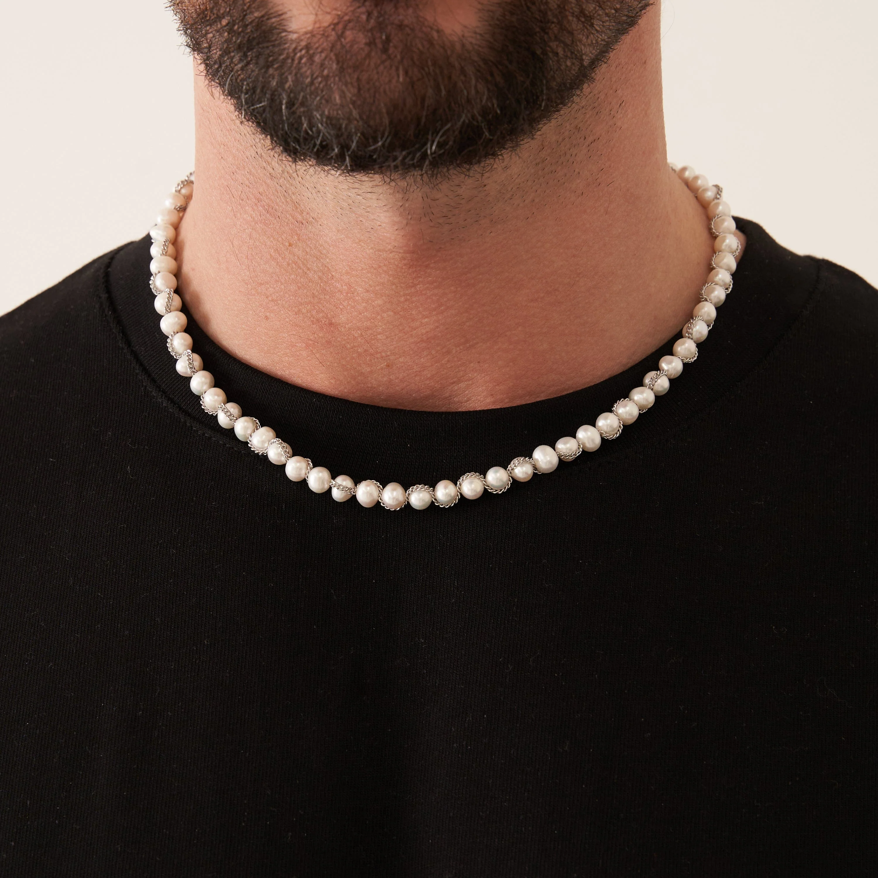 Chain Wrap Real Pearl Necklace (Silver) - Image 3