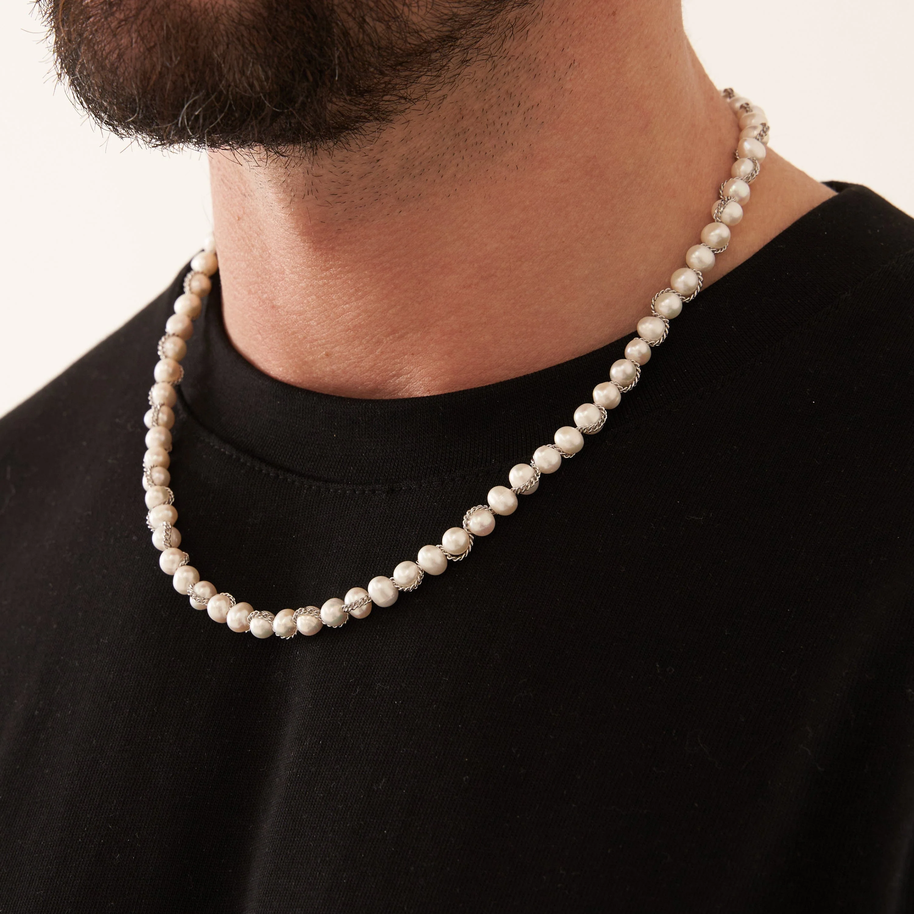 Chain Wrap Real Pearl Necklace (Silver) - Image 5