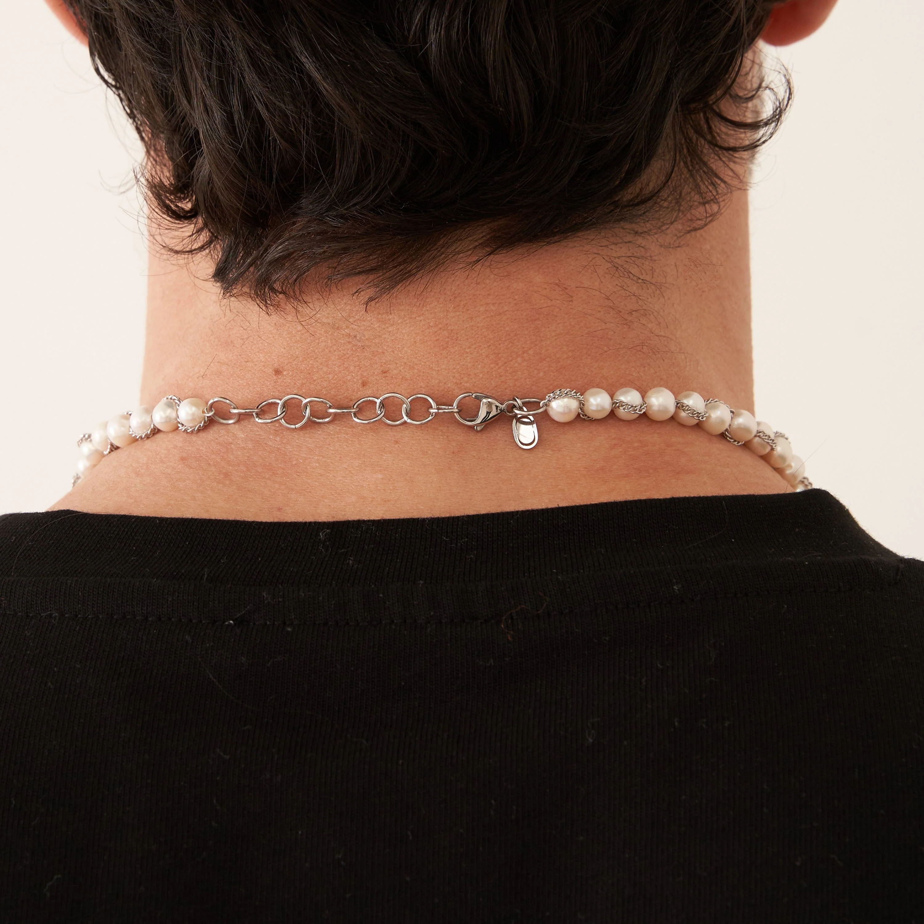 Chain Wrap Real Pearl Necklace (Silver) - Image 6