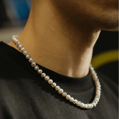 Chain Wrap Real Pearl Necklace (Silver) - Image 8