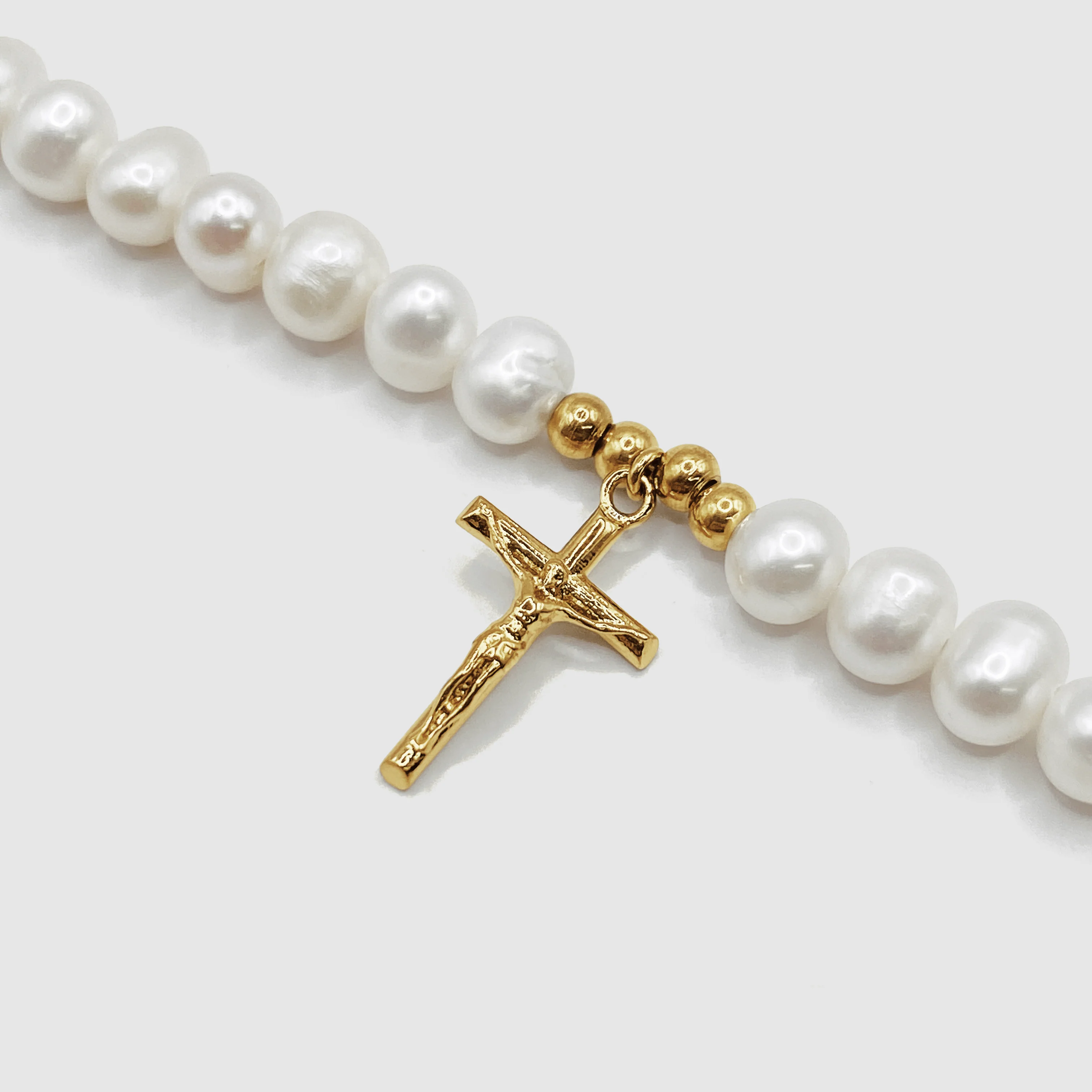 Crucifix Real Pearl Necklace (Gold) - Image 3