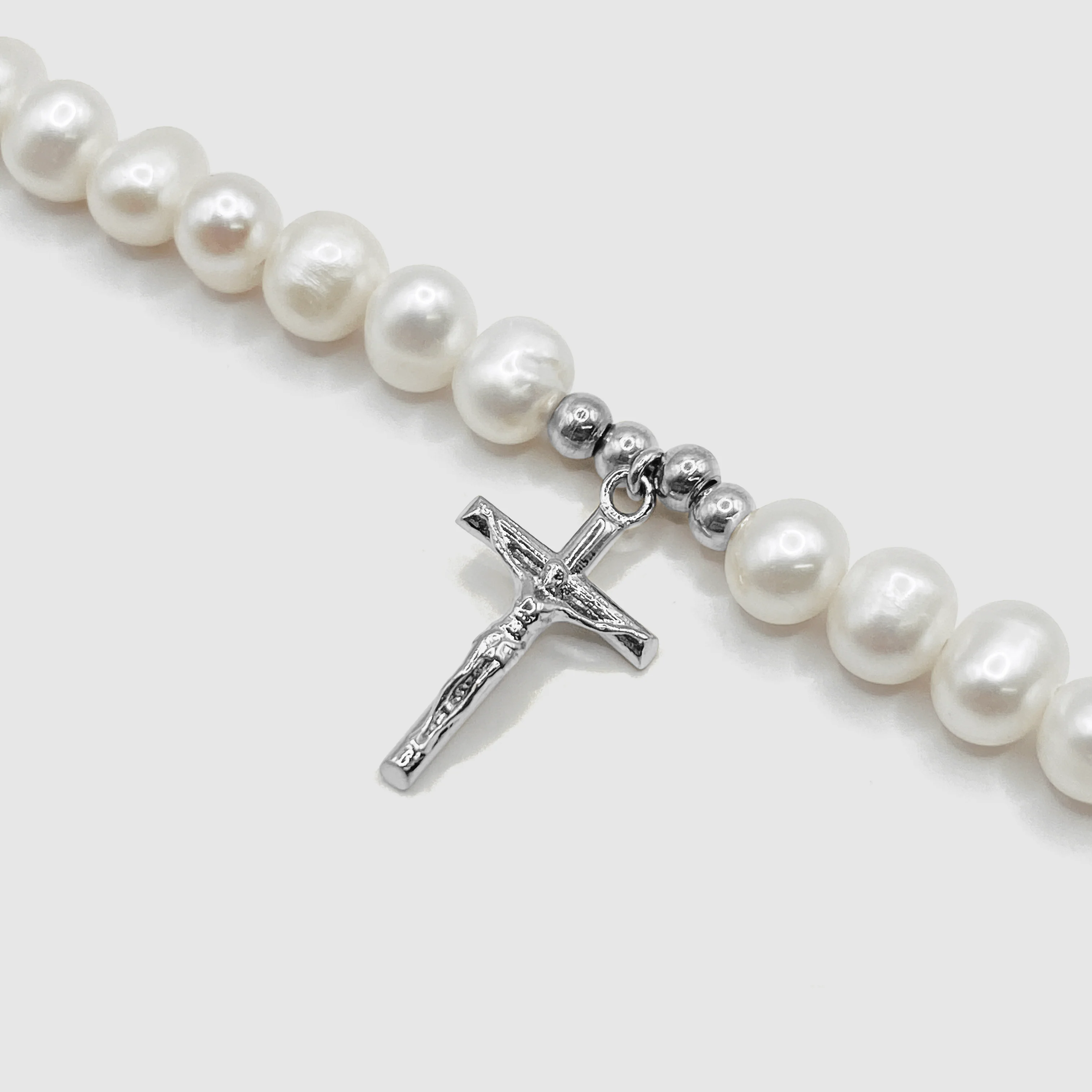 Crucifix Real Pearl Necklace (Silver) - Image 3