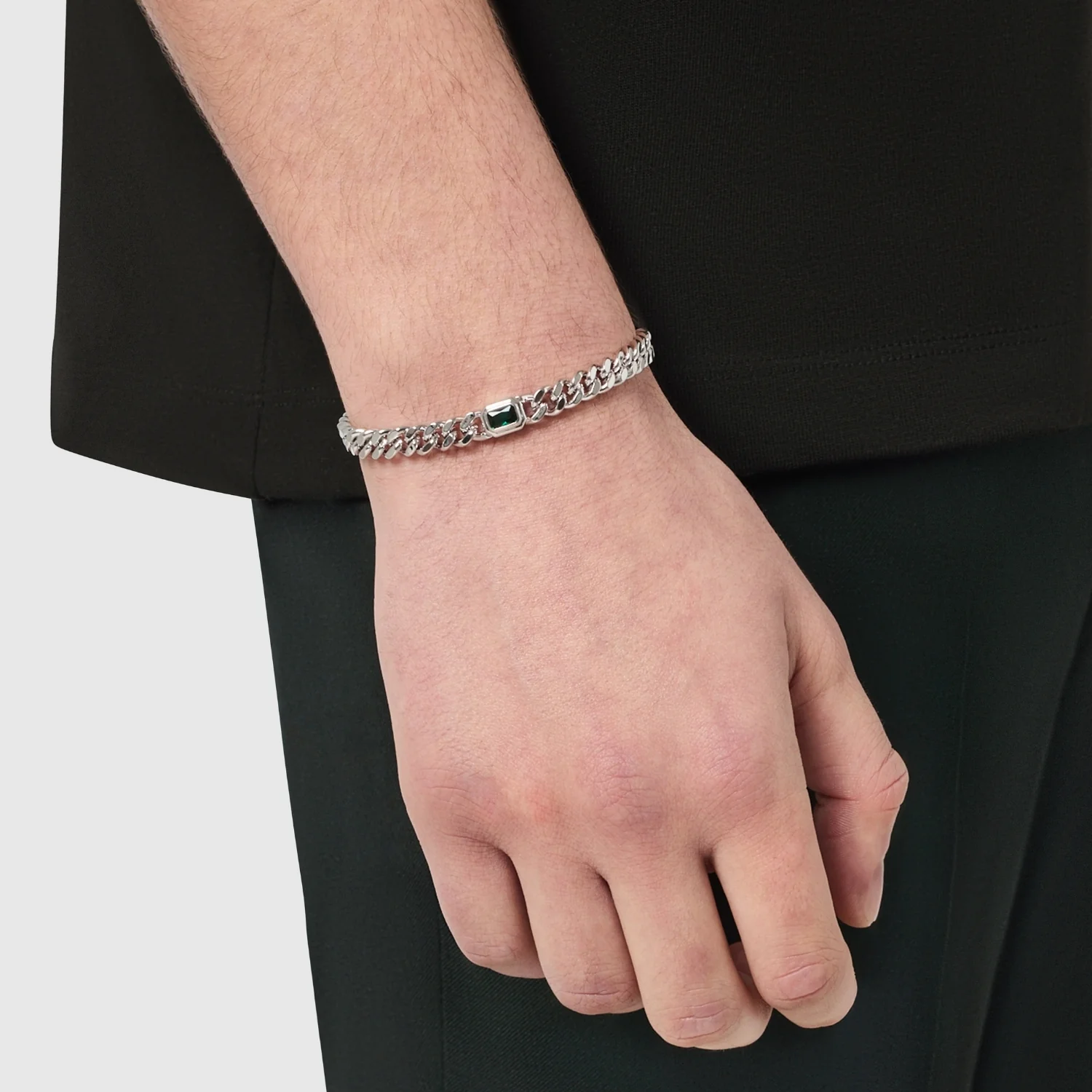 Emerald Cuban Bracelet (Silver) 6mm - Image 2