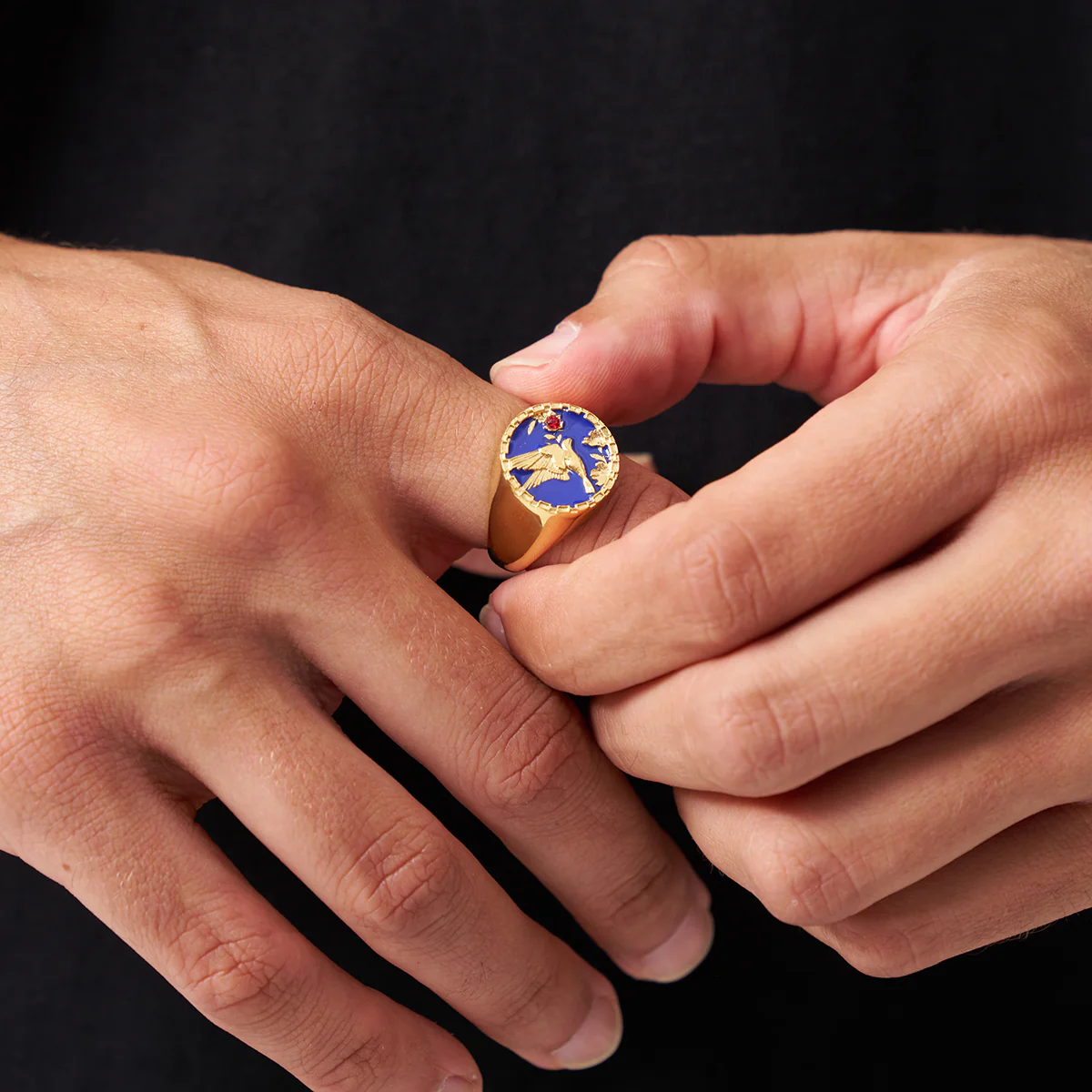 Enamel Swallow Signet Ring (Gold) - Image 3