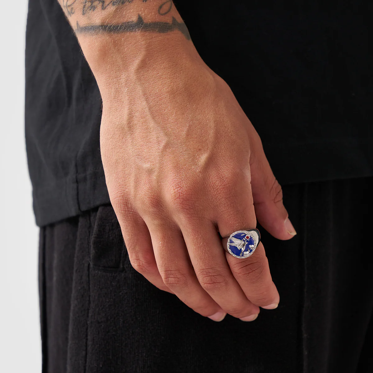 Enamel Swallow Signet Ring (Silver) - Image 2