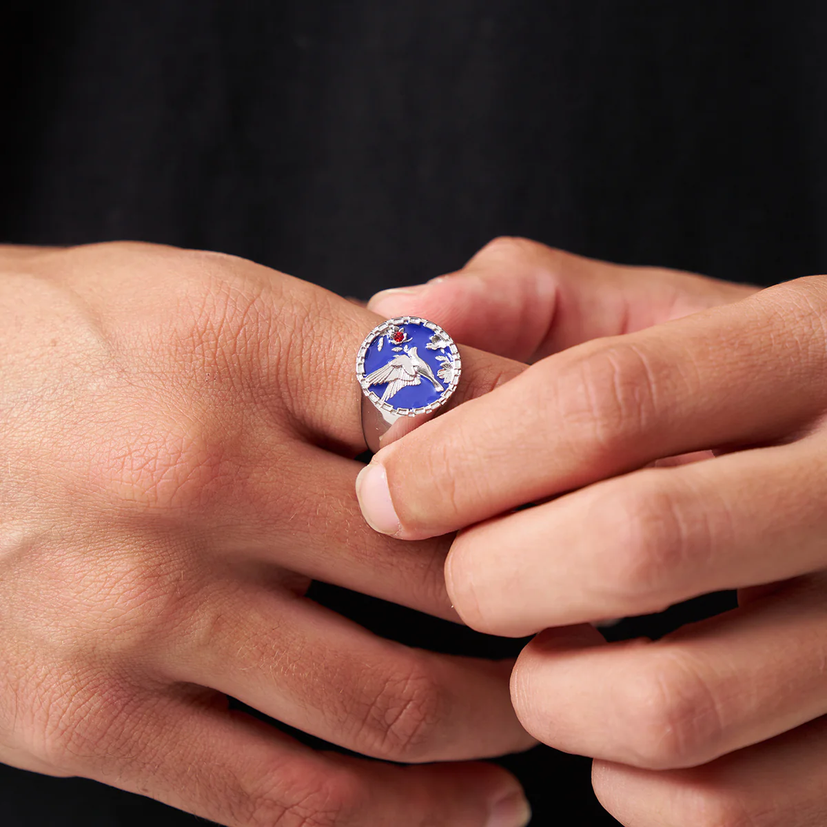 Enamel Swallow Signet Ring (Silver) - Image 3