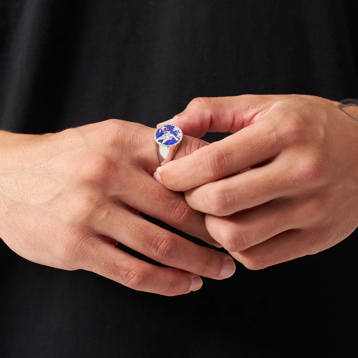 Enamel Swallow Signet Ring (Silver) - Image 4