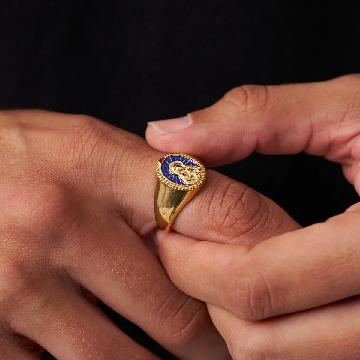 Enamel Virgin Mary Signet Ring (Gold) - Image 3