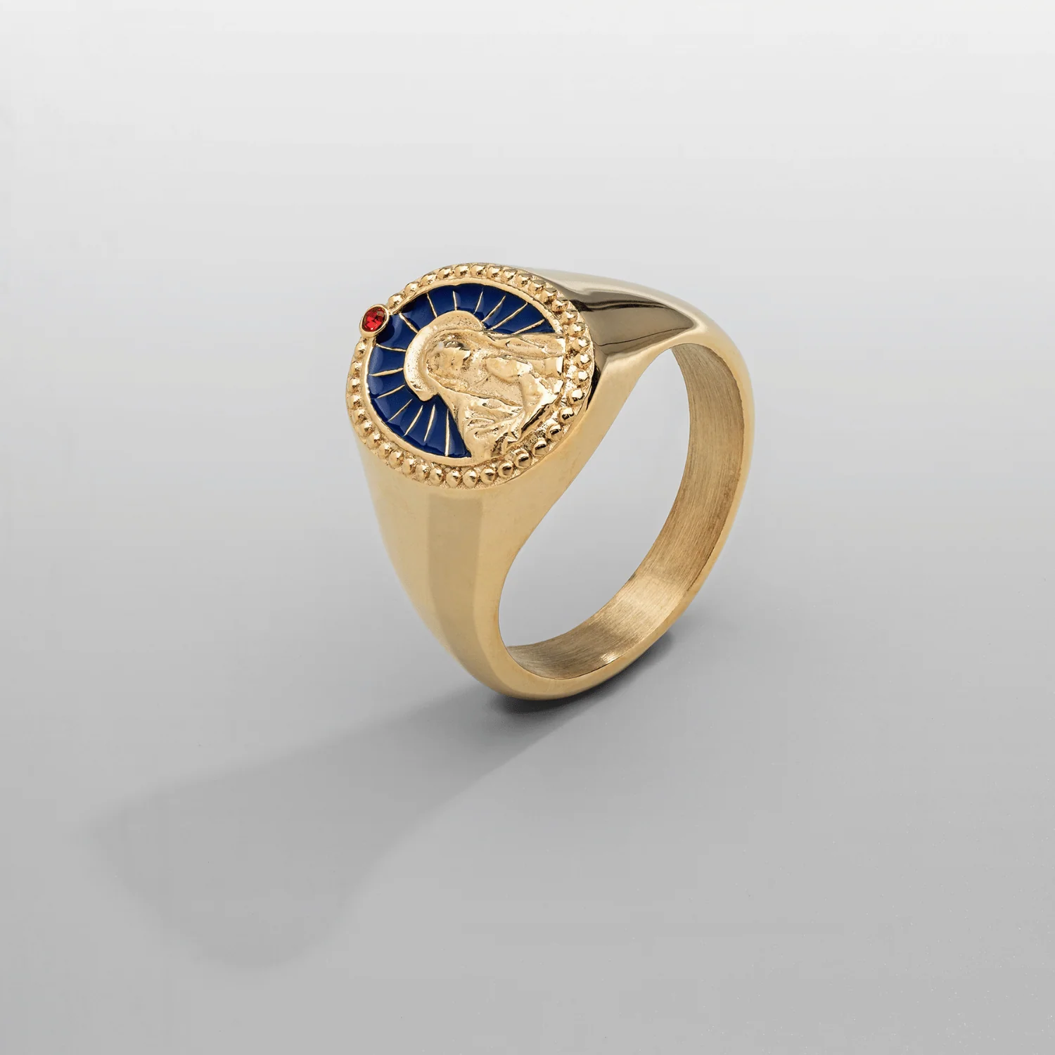 Enamel Virgin Mary Signet Ring (Gold) - Image 7