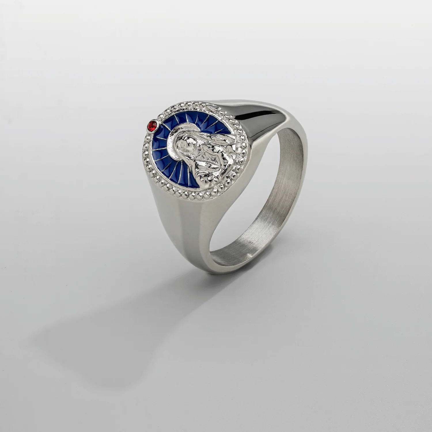 Enamel Virgin Mary Signet Ring (Silver) - Image 5