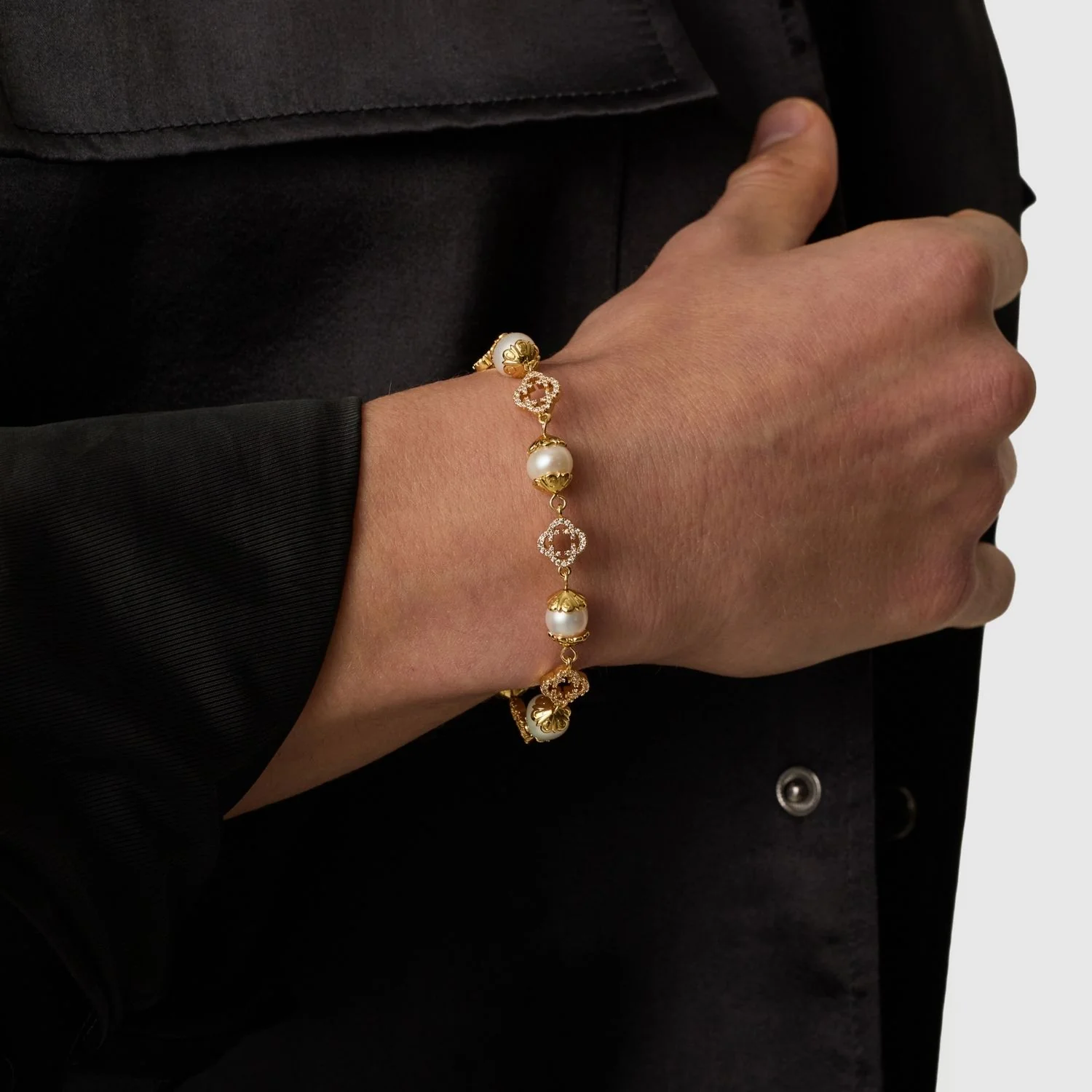 Filigree Real Pearl Bracelet (Gold) - Image 5