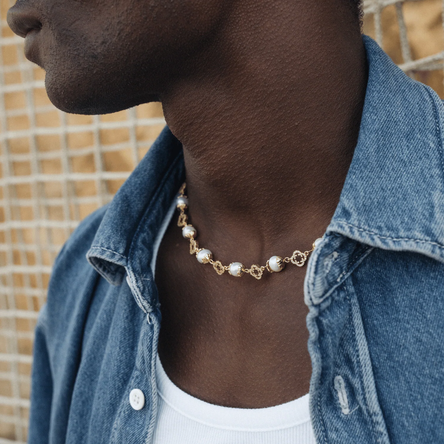 Filigree Real Pearl Necklace (Gold) - Image 4