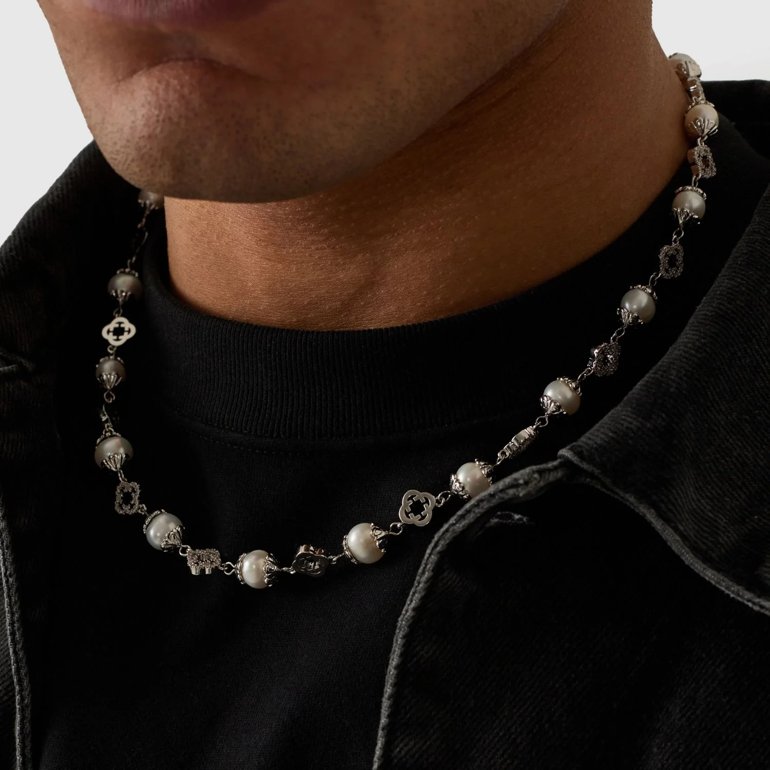 Filigree Real Pearl Necklace (Silver) - Image 6