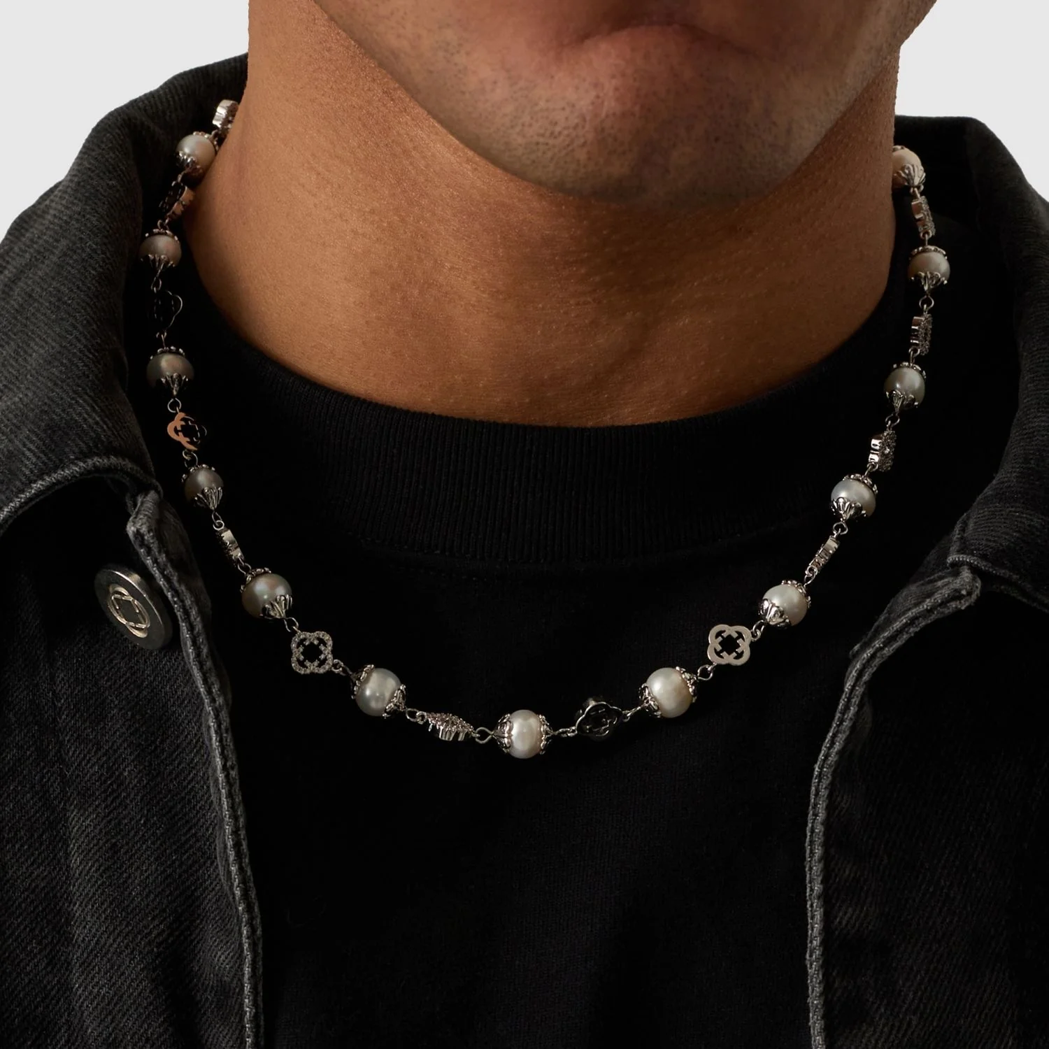 Filigree Real Pearl Necklace (Silver) - Image 7