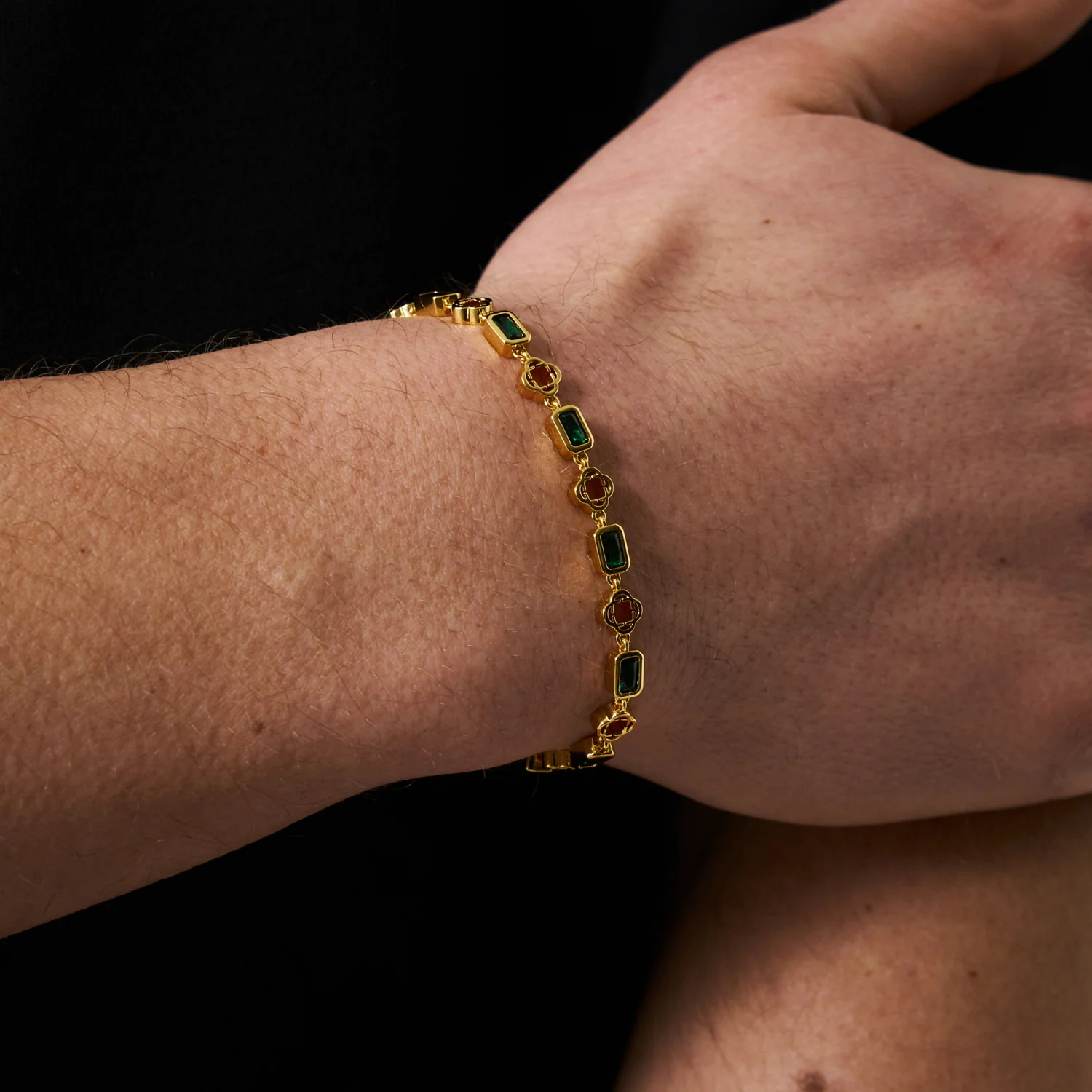 Green Gemstone Clover Bracelet (Gold) - Image 3
