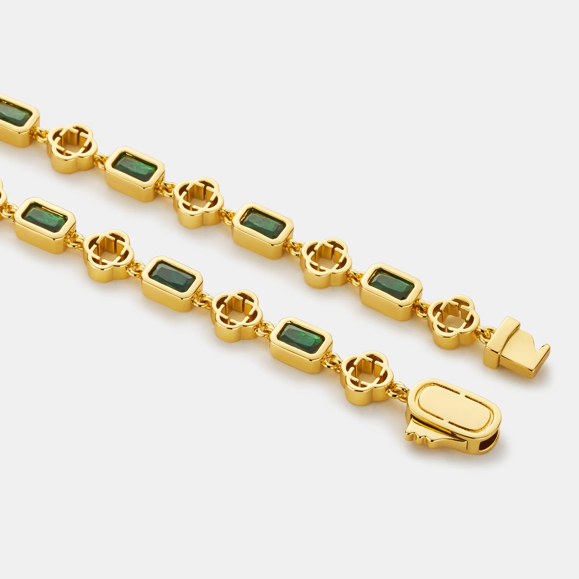 Green Gemstone Clover Bracelet (Gold) - Image 4